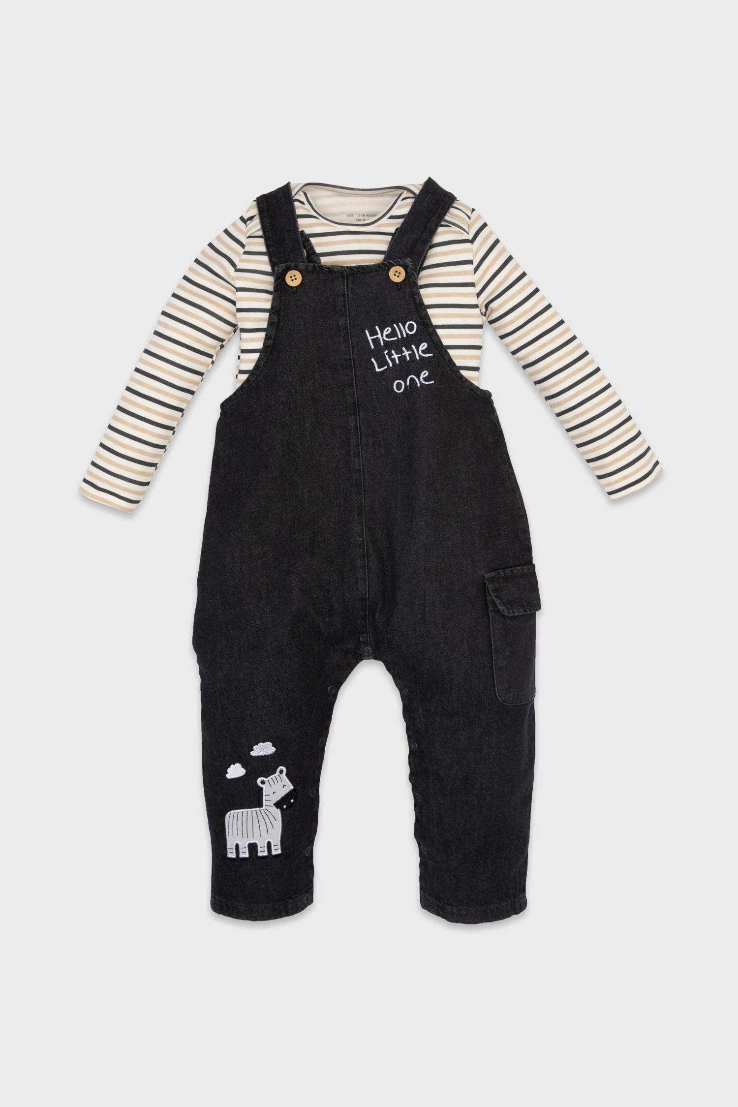 Ensemble de Salopette en Jean à motif Zèbre et T-shirt rayé à manches longues pour BéBé Garçon