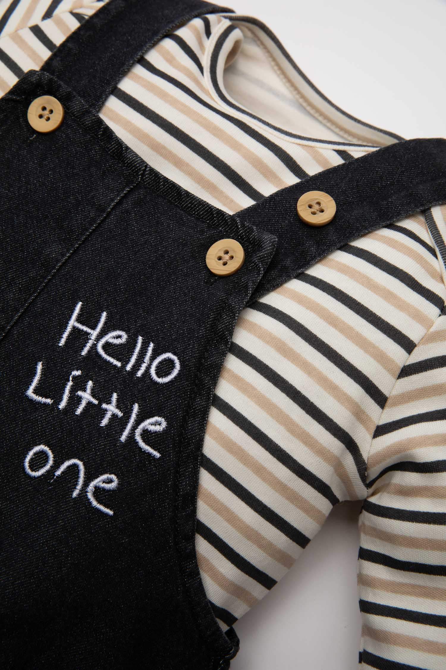 Ensemble de Salopette en Jean à motif Zèbre et T-shirt rayé à manches longues pour BéBé Garçon