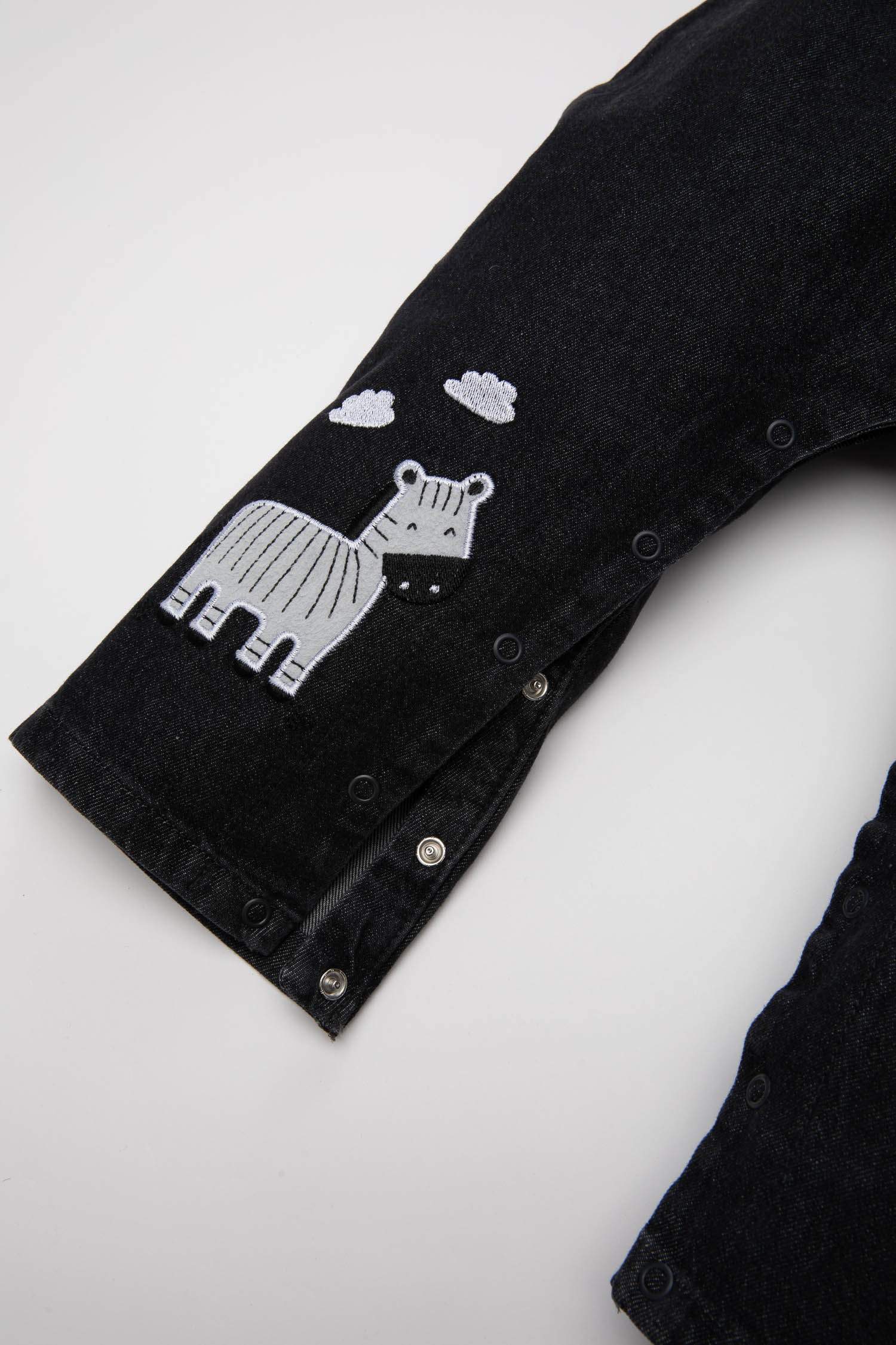 Ensemble de Salopette en Jean à motif Zèbre et T-shirt rayé à manches longues pour BéBé Garçon