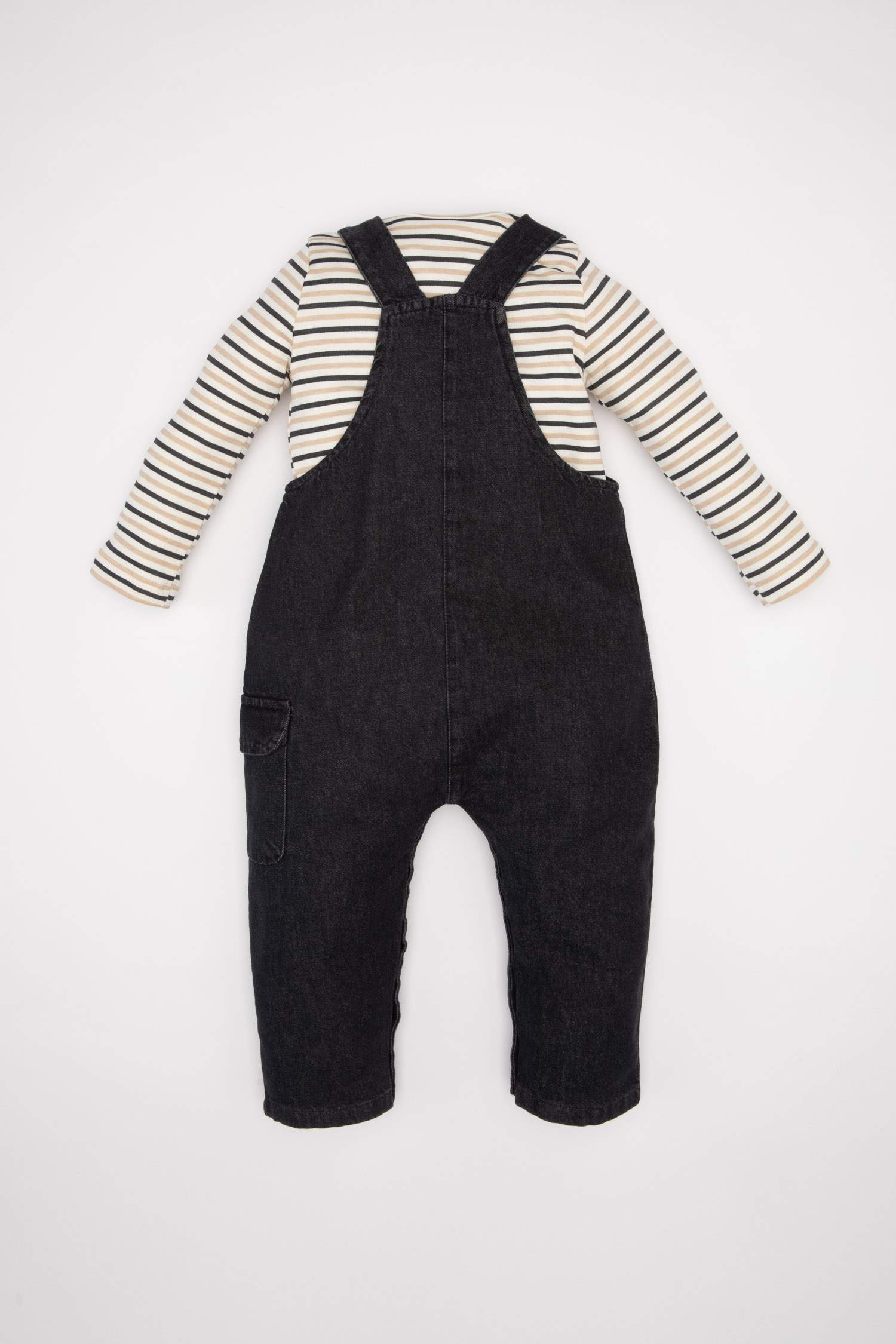 Ensemble de Salopette en Jean à motif Zèbre et T-shirt rayé à manches longues pour BéBé Garçon