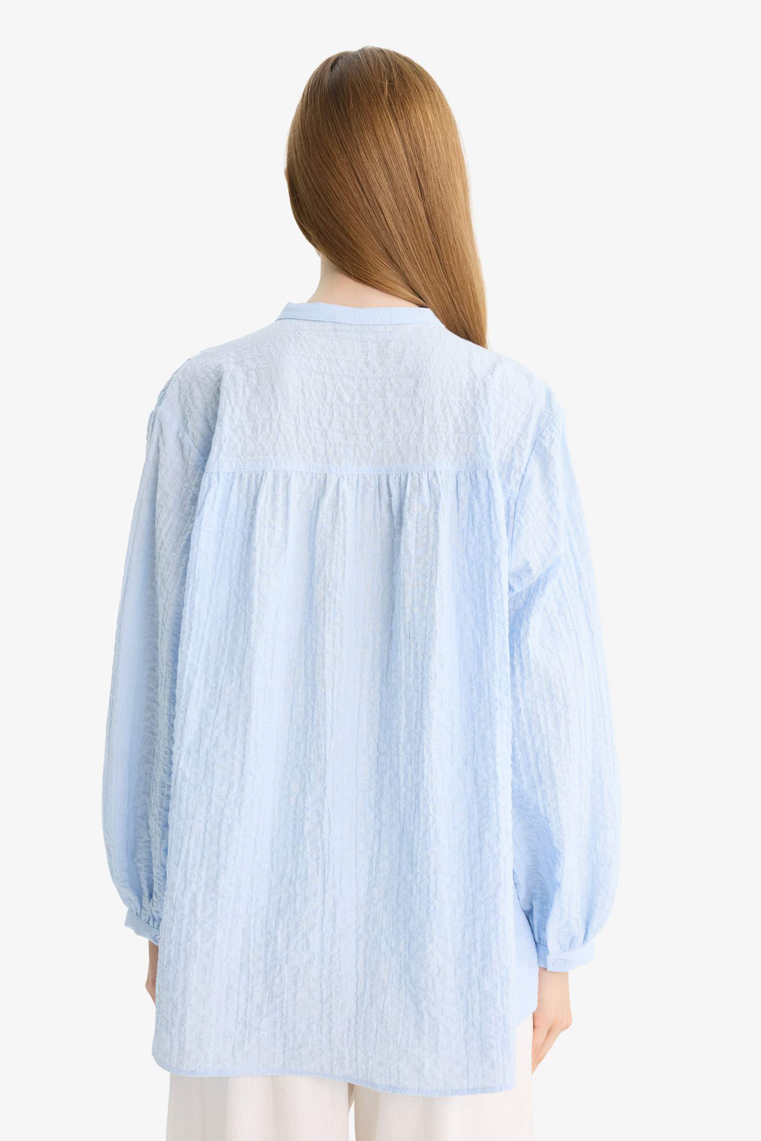 Relax Fit Bisiklet Yaka Gofre Dokulu Uzun Kollu Tunik