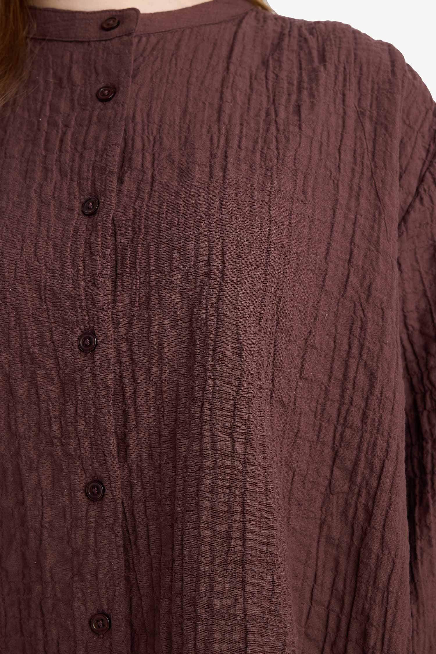 Relax Fit Bisiklet Yaka Gofre Dokulu Uzun Kollu Tunik