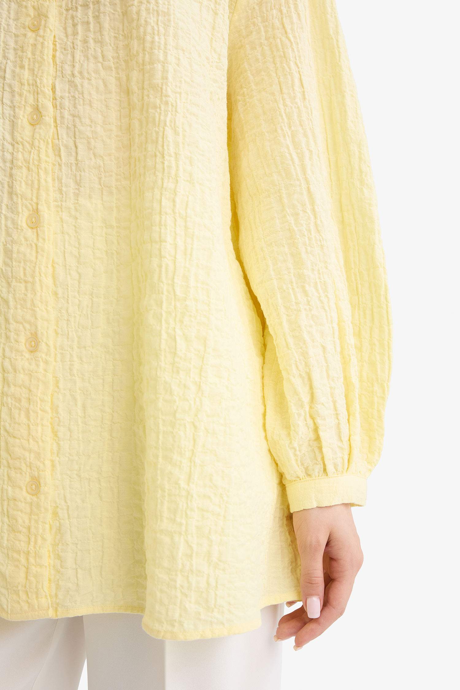 تونيكة كم طويل منسوج قصة مريحة برقبة مستديرة