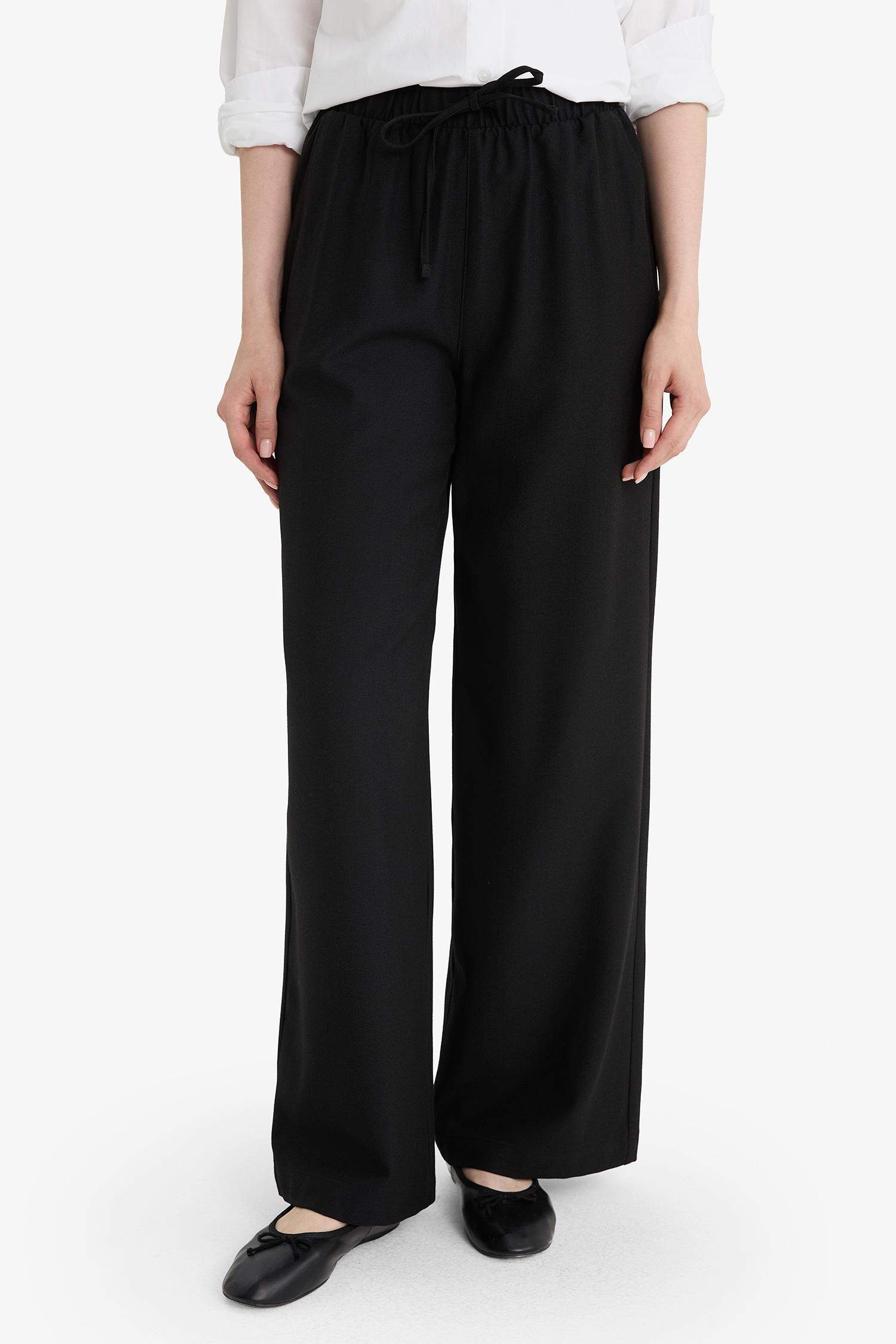 Wide Leg Geniş Bol Paça Eşofman Altı Beli Lastikli Bağcıklı Basic Düz