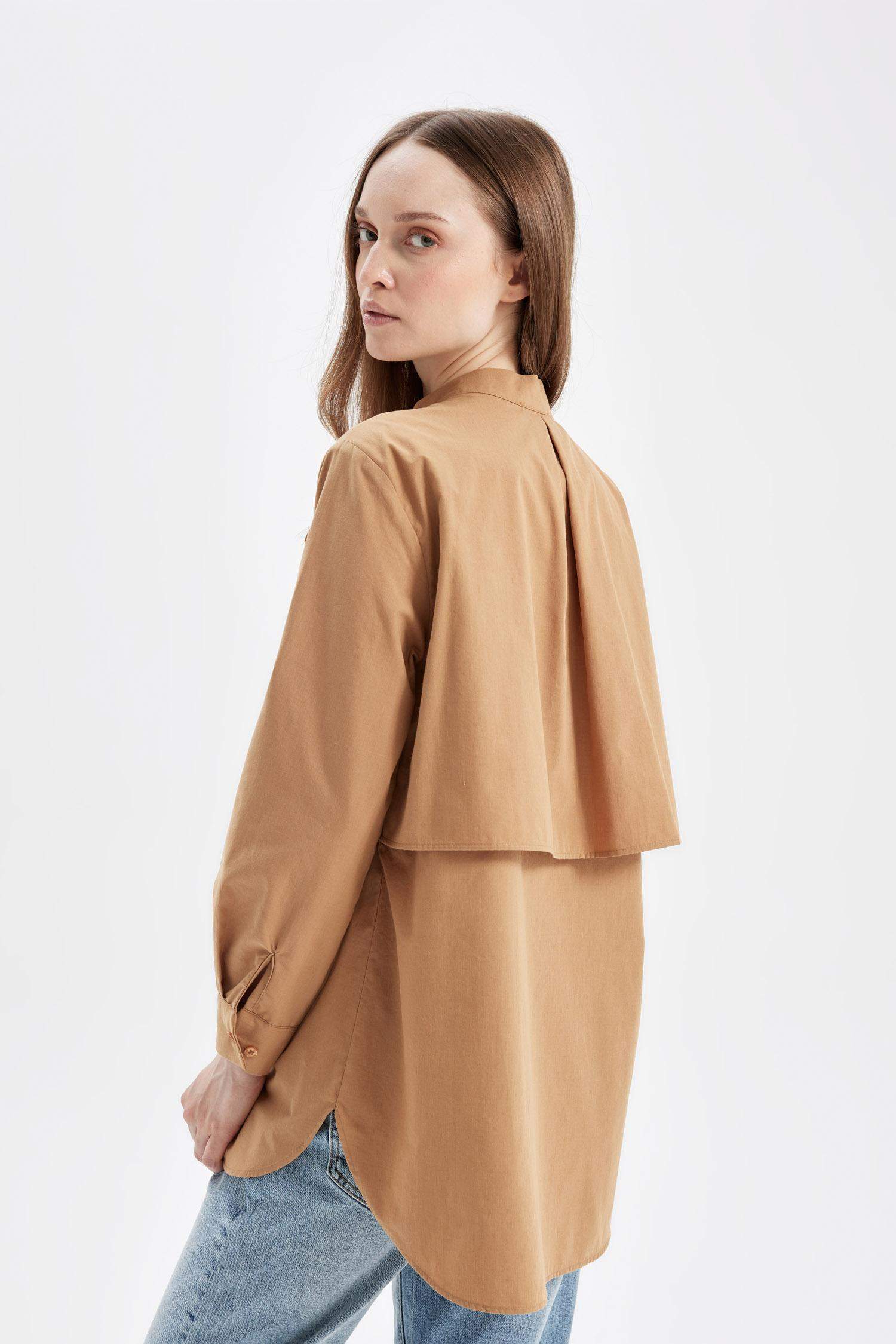 Relax Fit Fiyonk Yaka Poplin Uzun Kollu Gömlek Tunik