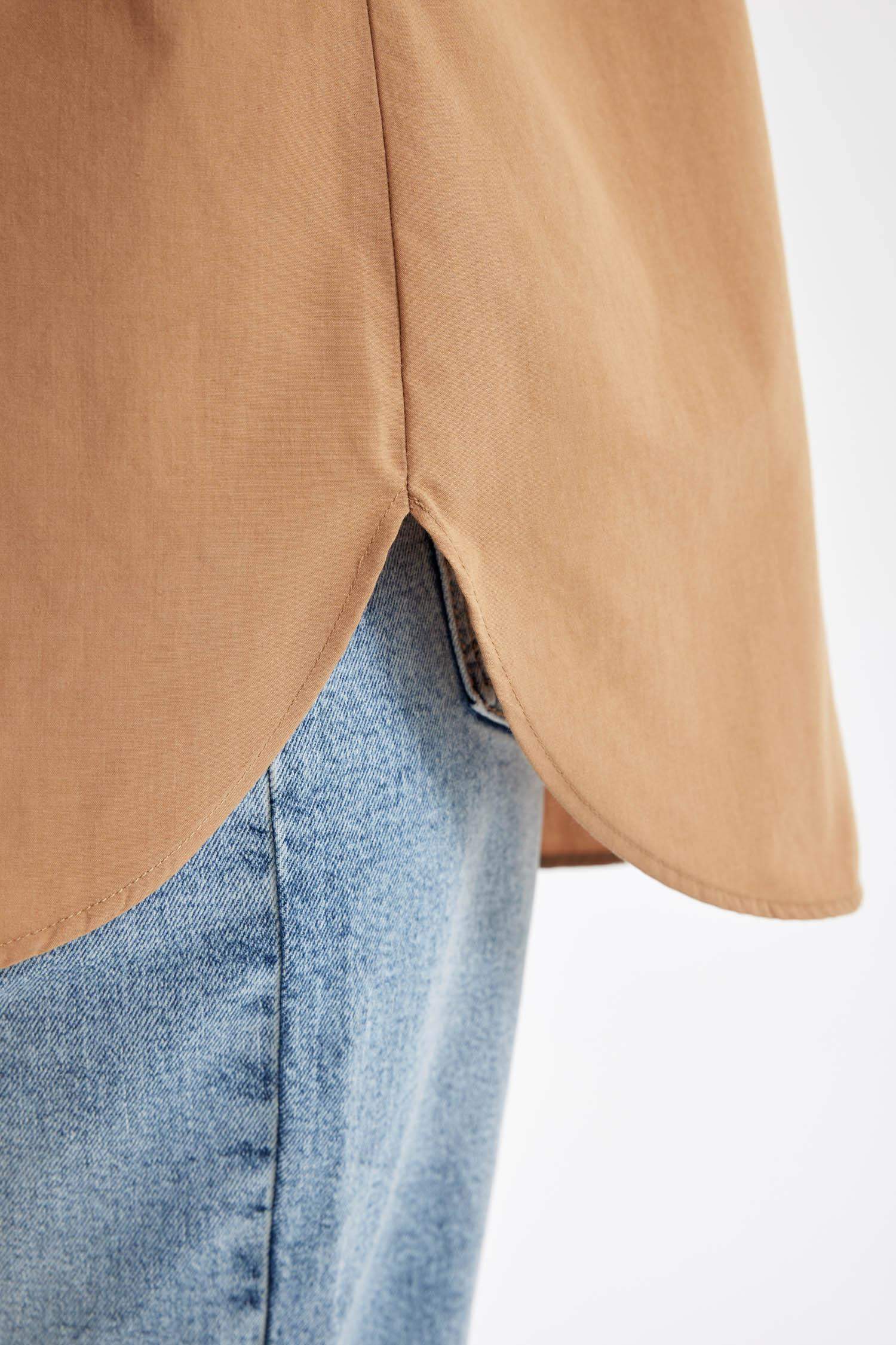 Relax Fit Fiyonk Yaka Poplin Uzun Kollu Gömlek Tunik