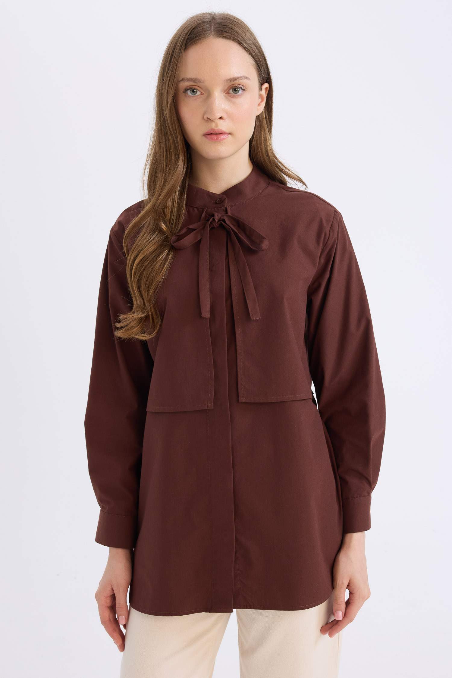 Relax Fit Poplin Shawl Collar Long Sleeve Tunic