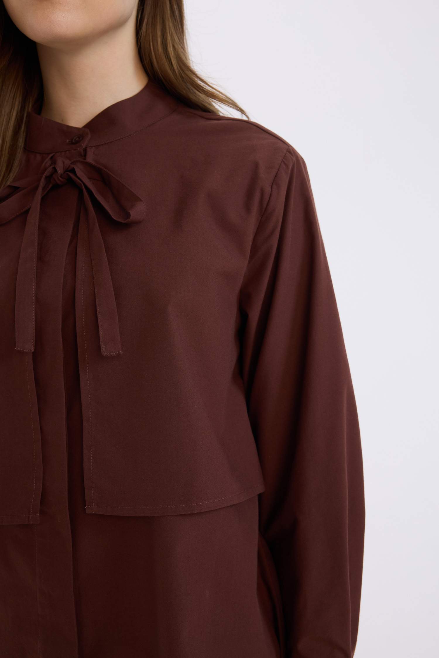 Relax Fit Poplin Shawl Collar Long Sleeve Tunic