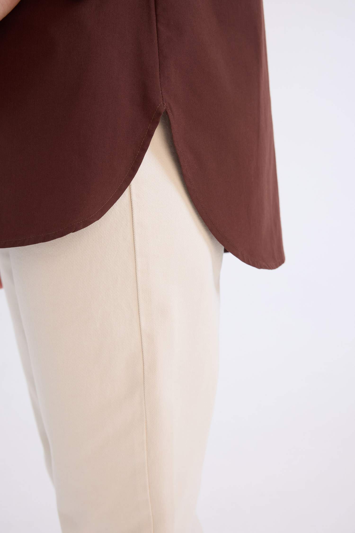 Relax Fit Poplin Shawl Collar Long Sleeve Tunic