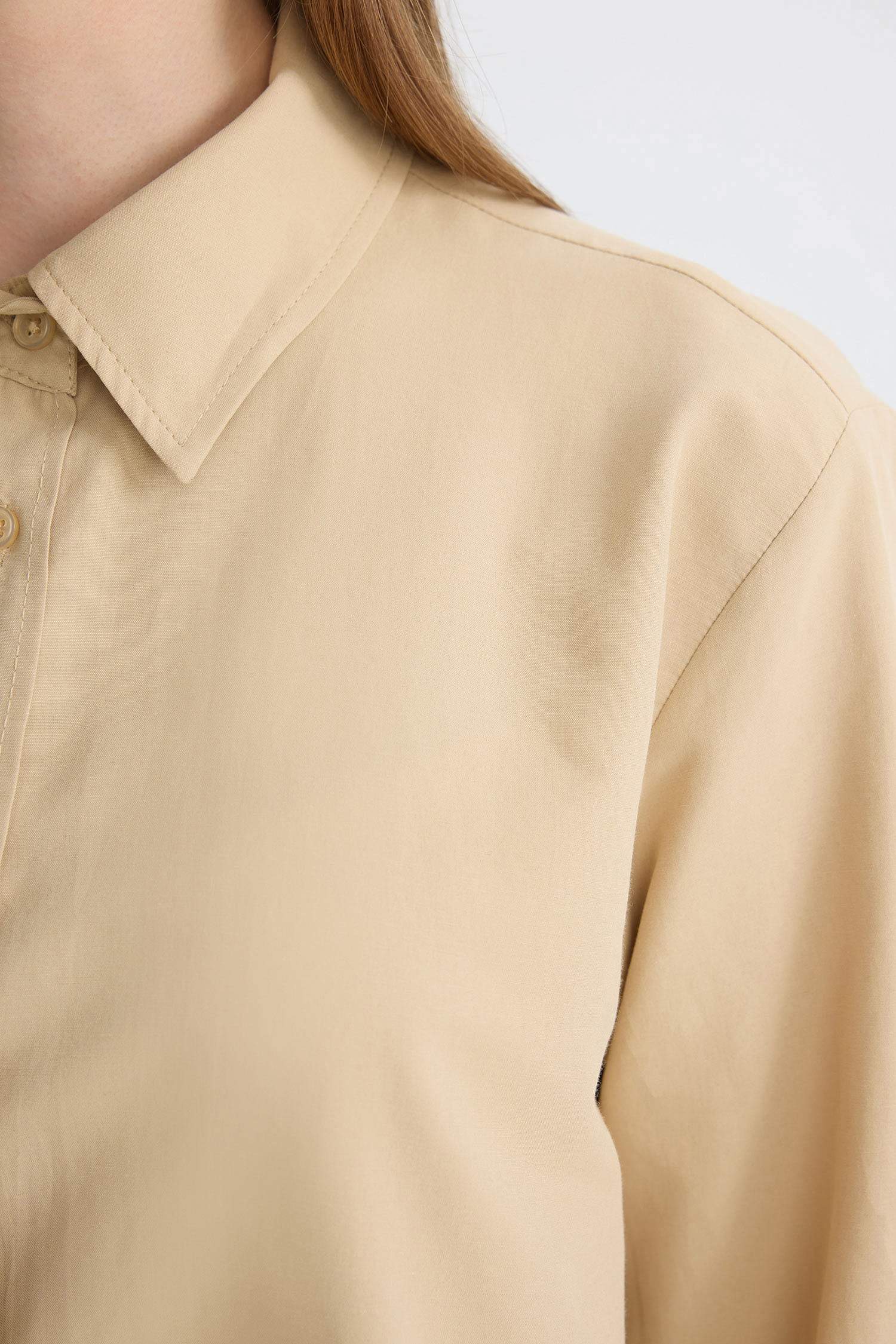 Relax Fit Gömlek Yaka Poplin Basic Düz Uzun Kollu Gömlek Tunik