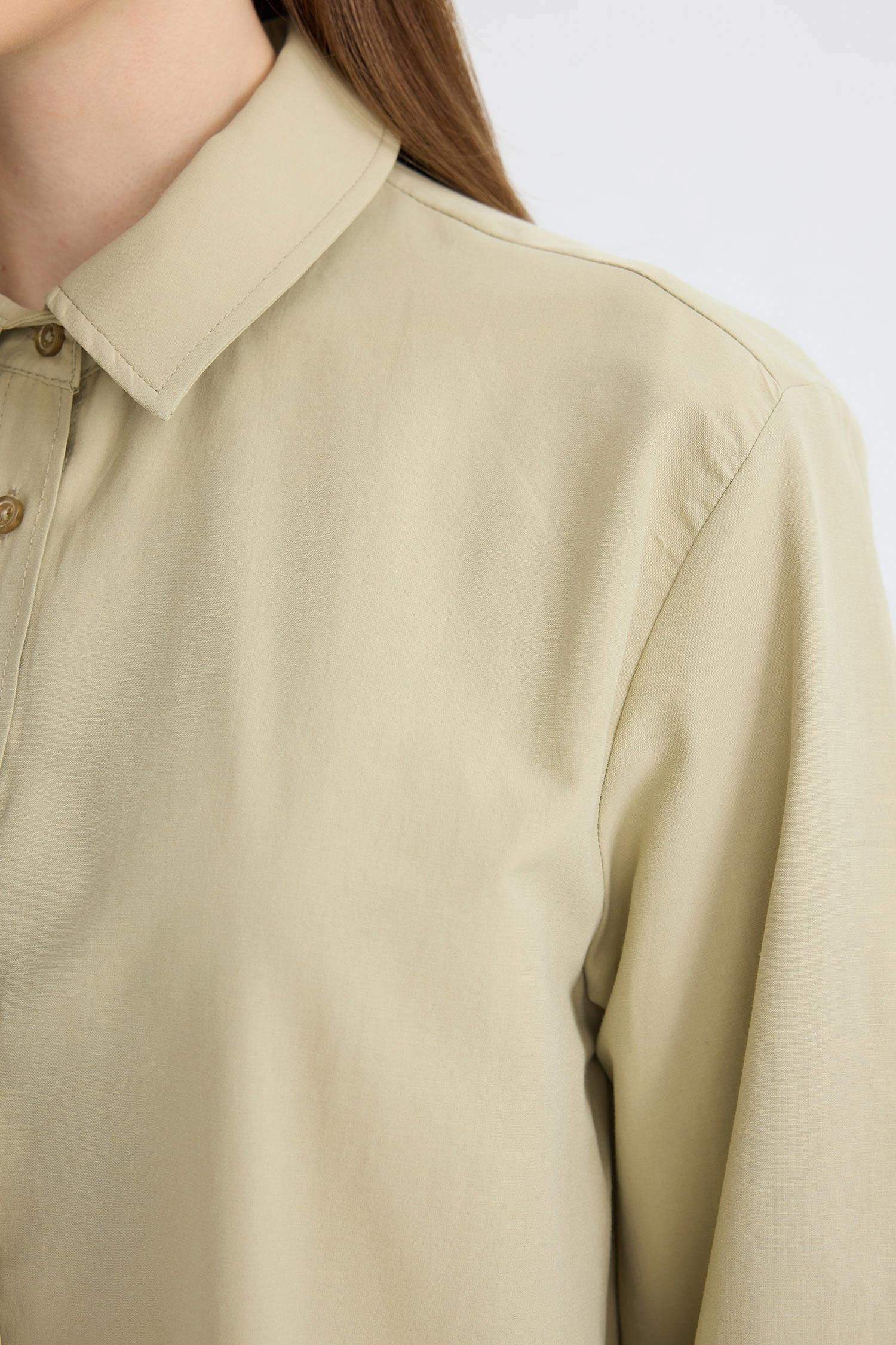 Relax Fit Gömlek Yaka Poplin Basic Düz Uzun Kollu Gömlek Tunik