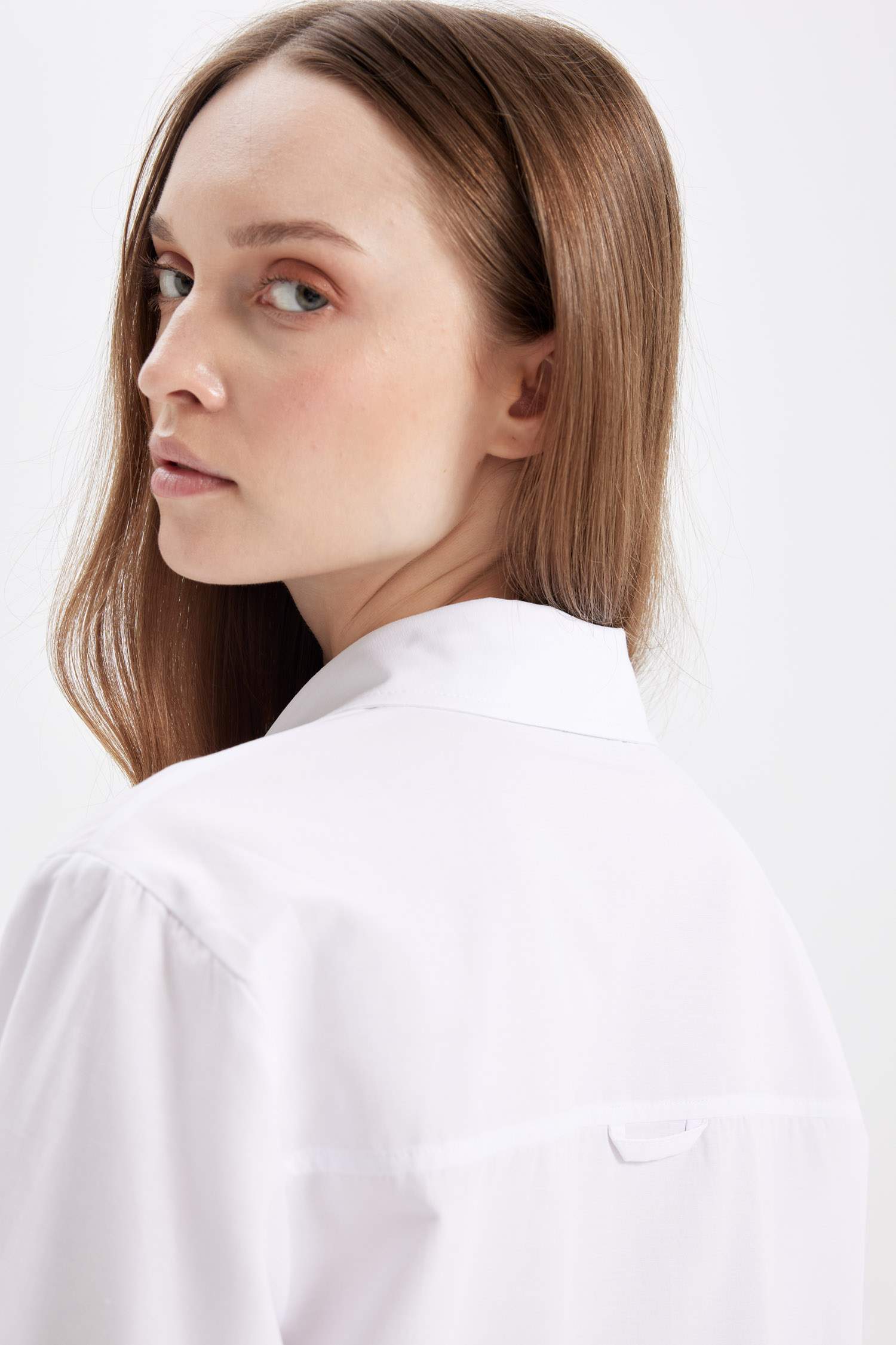 تونيك كم طويل بوبلين قصة مريحة وياقة قميص