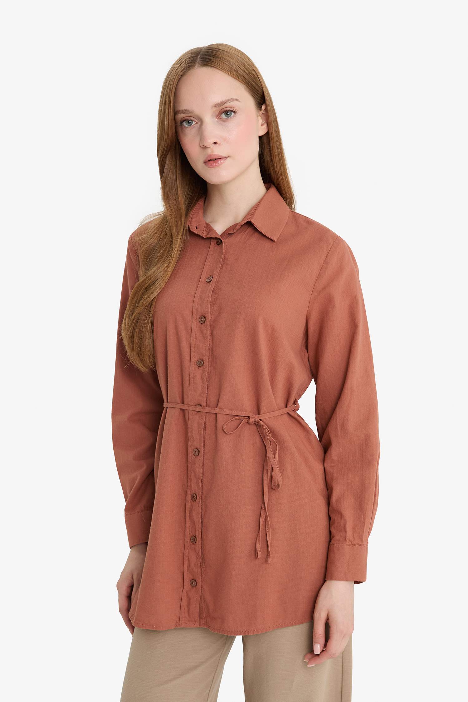 Regular Fit Poplin Basic Düz Uzun Kollu Gömlek Tunik