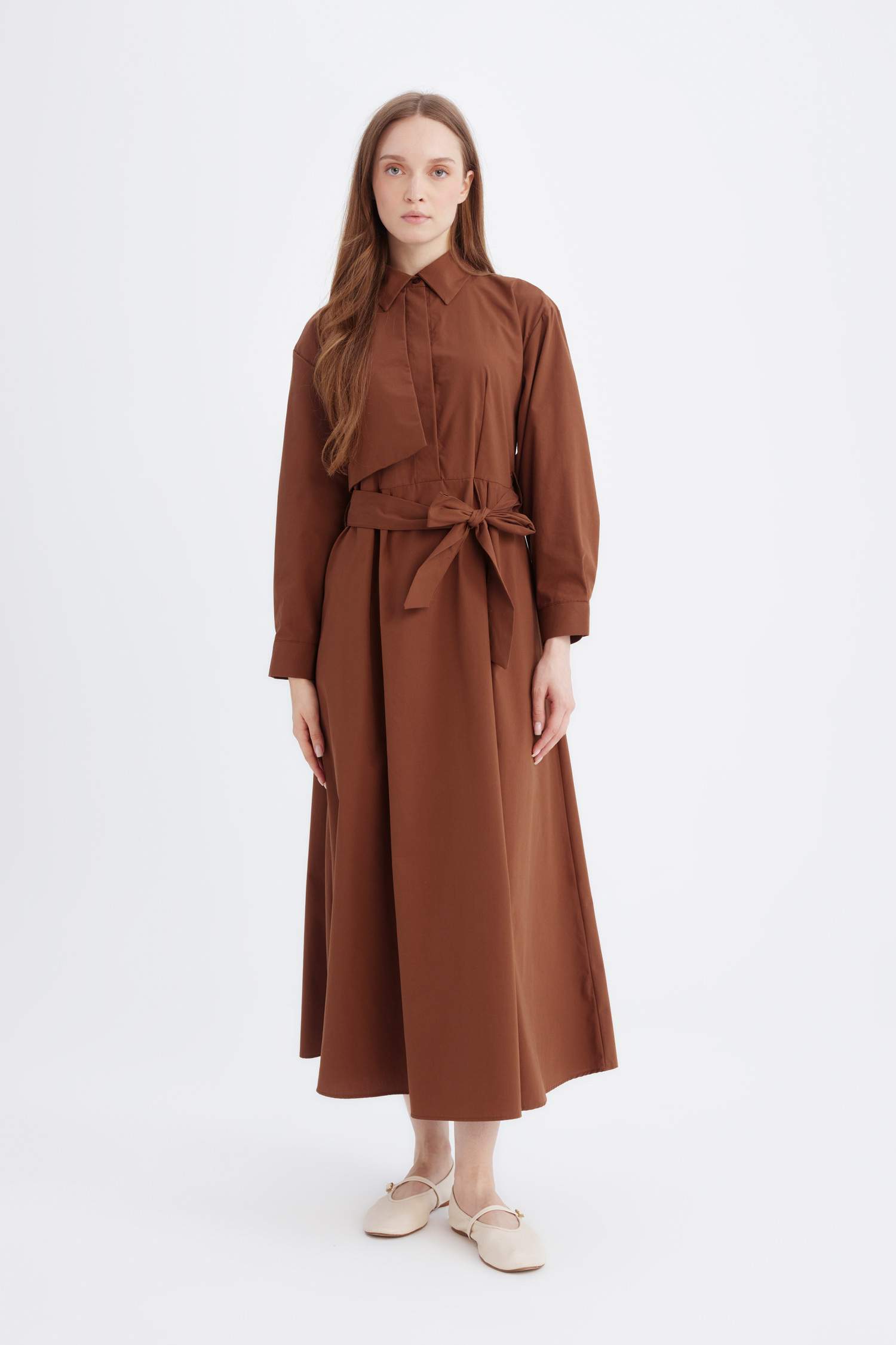 Shirt Collar Poplin Long Sleeve Dress
