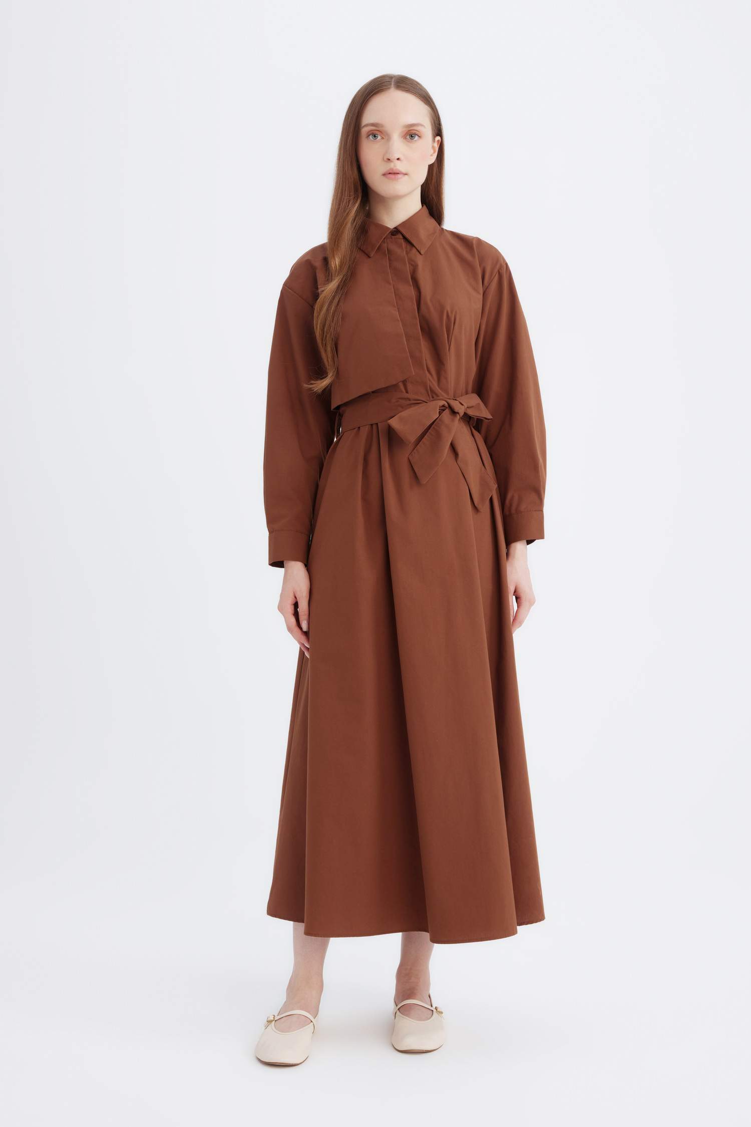 Shirt Collar Poplin Long Sleeve Dress