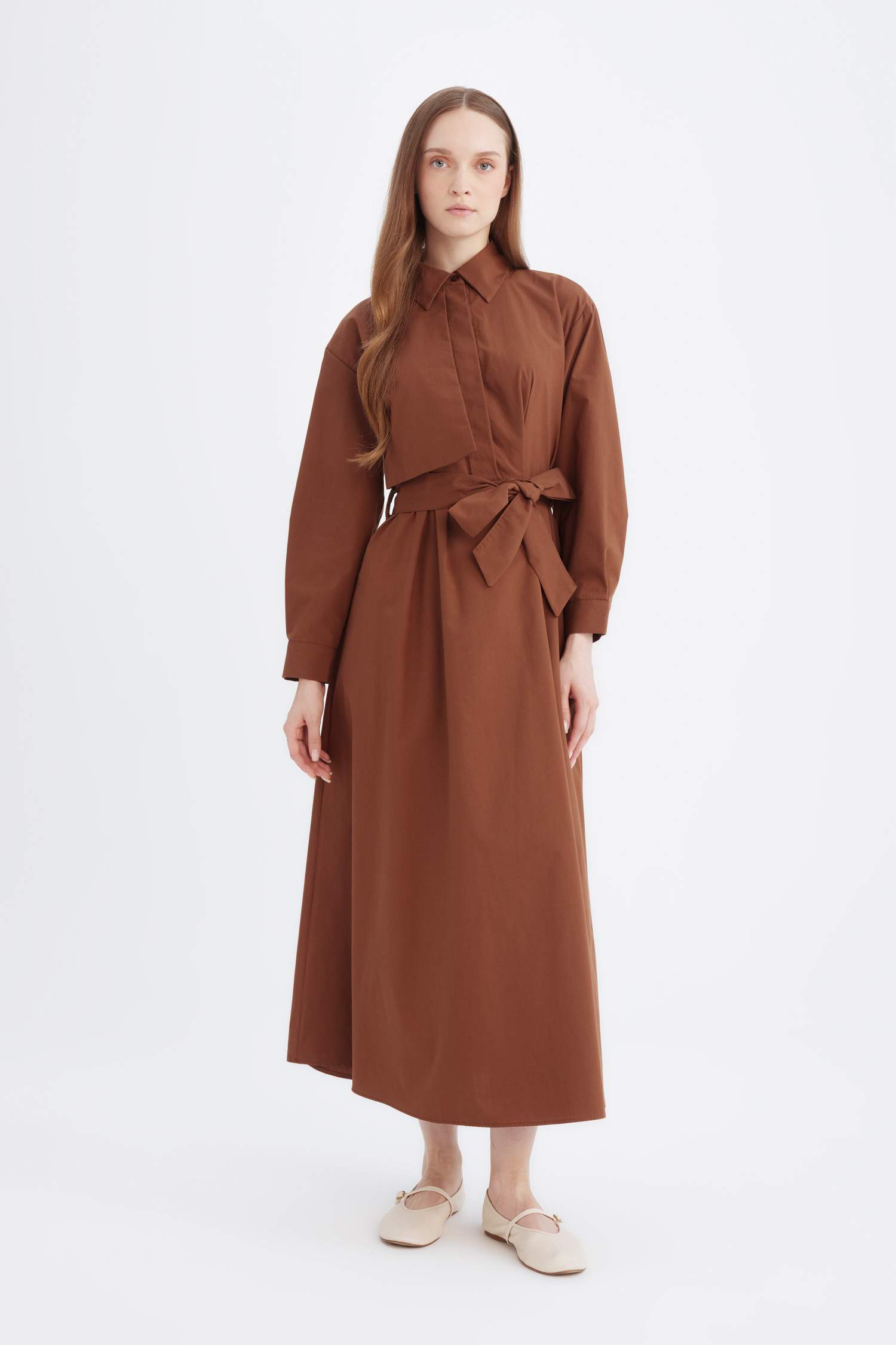 Shirt Collar Poplin Long Sleeve Dress