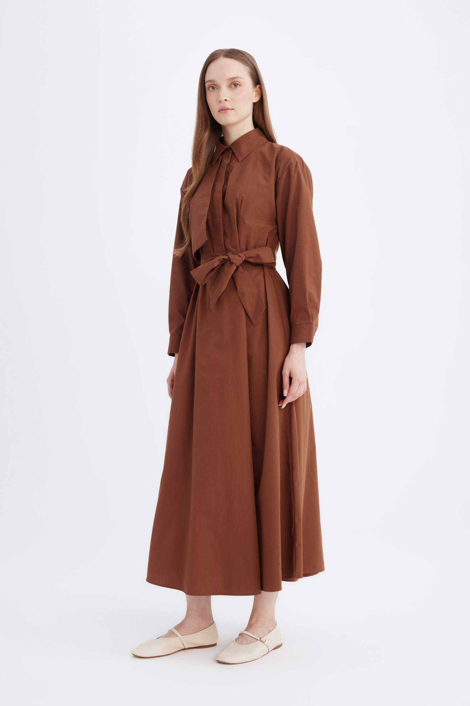 Shirt Collar Poplin Long Sleeve Dress
