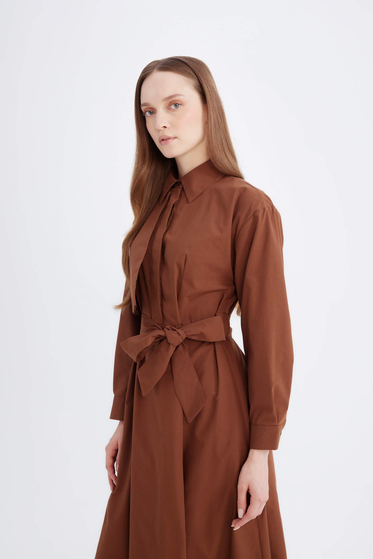 Shirt Collar Poplin Long Sleeve Dress