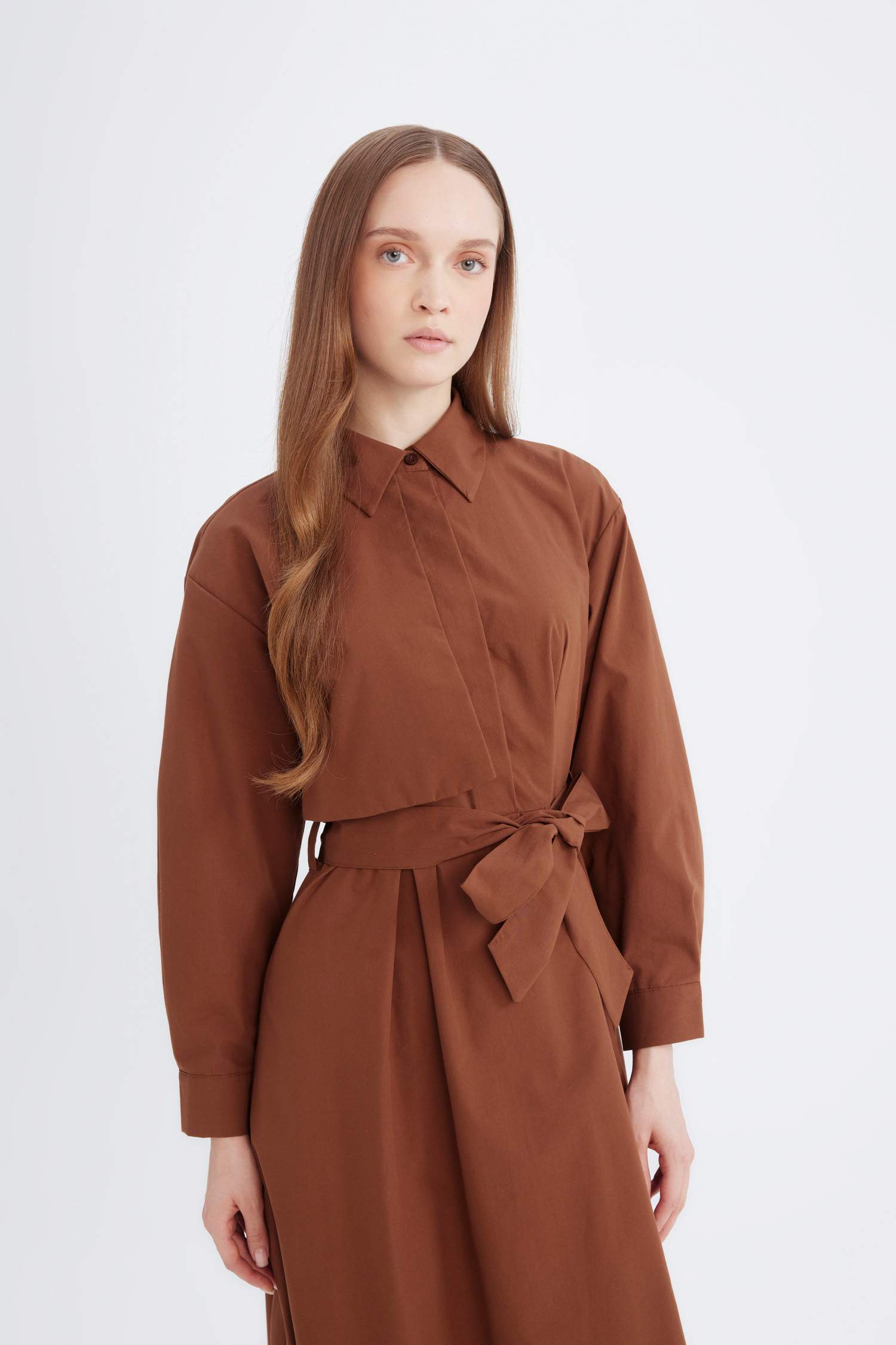 Shirt Collar Poplin Long Sleeve Dress
