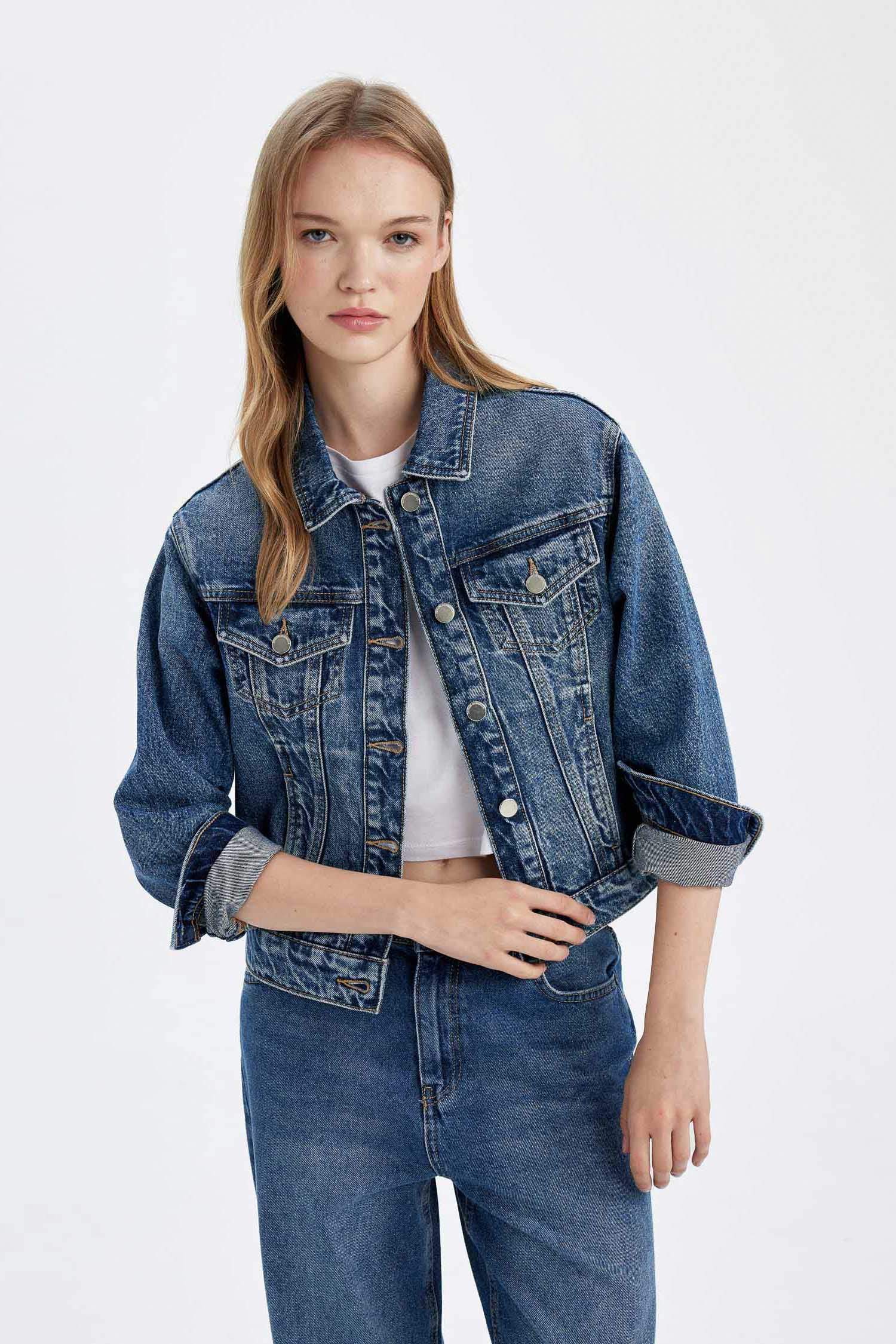 Regular Fit Düğmeli Yıkamalı Denim Ceket