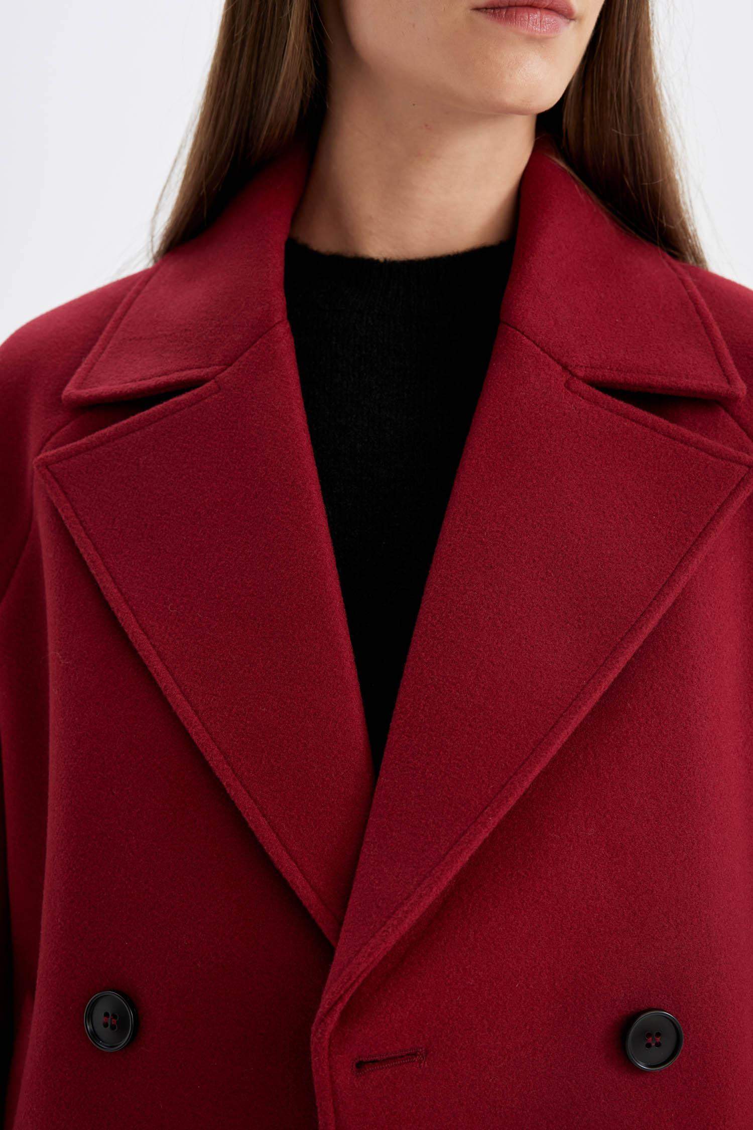 Relax Fit Kısa Kaşe Kaban Smokin Yaka Düğmeli