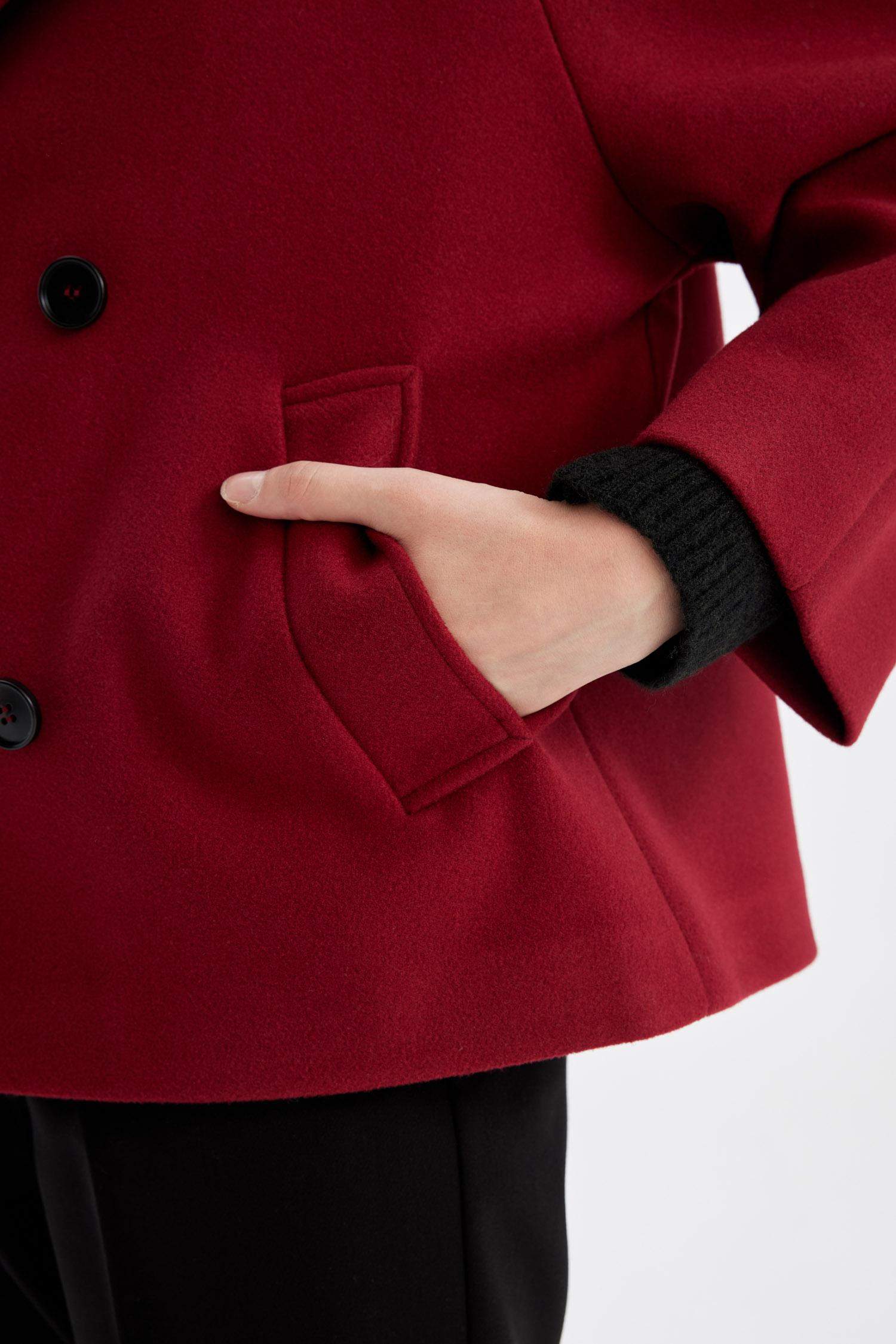 Relax Fit Kısa Kaşe Kaban Smokin Yaka Düğmeli