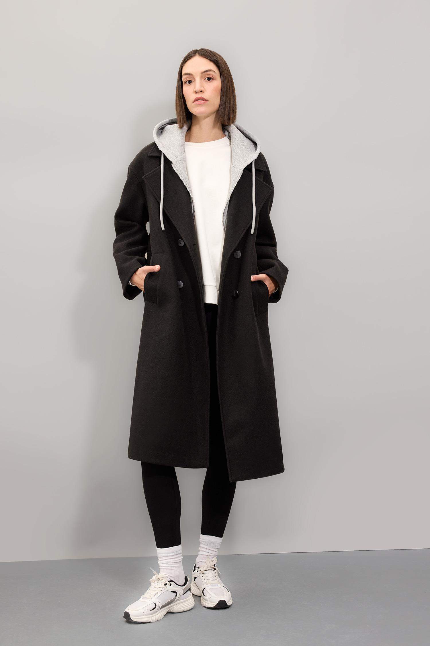 بالطو جوخ قصة عادية بغطاء للرأس