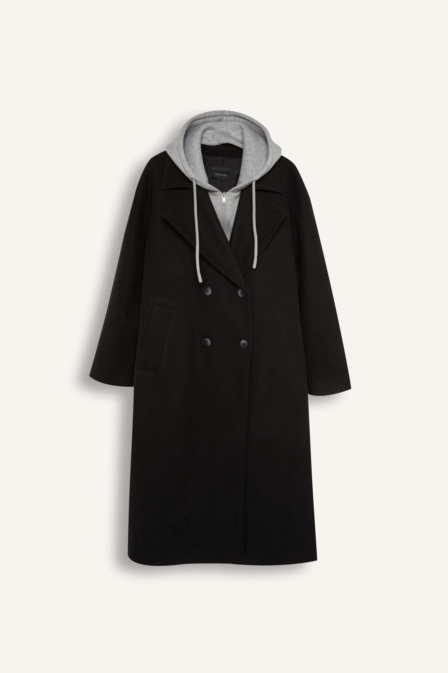 بالطو جوخ قصة عادية بغطاء للرأس