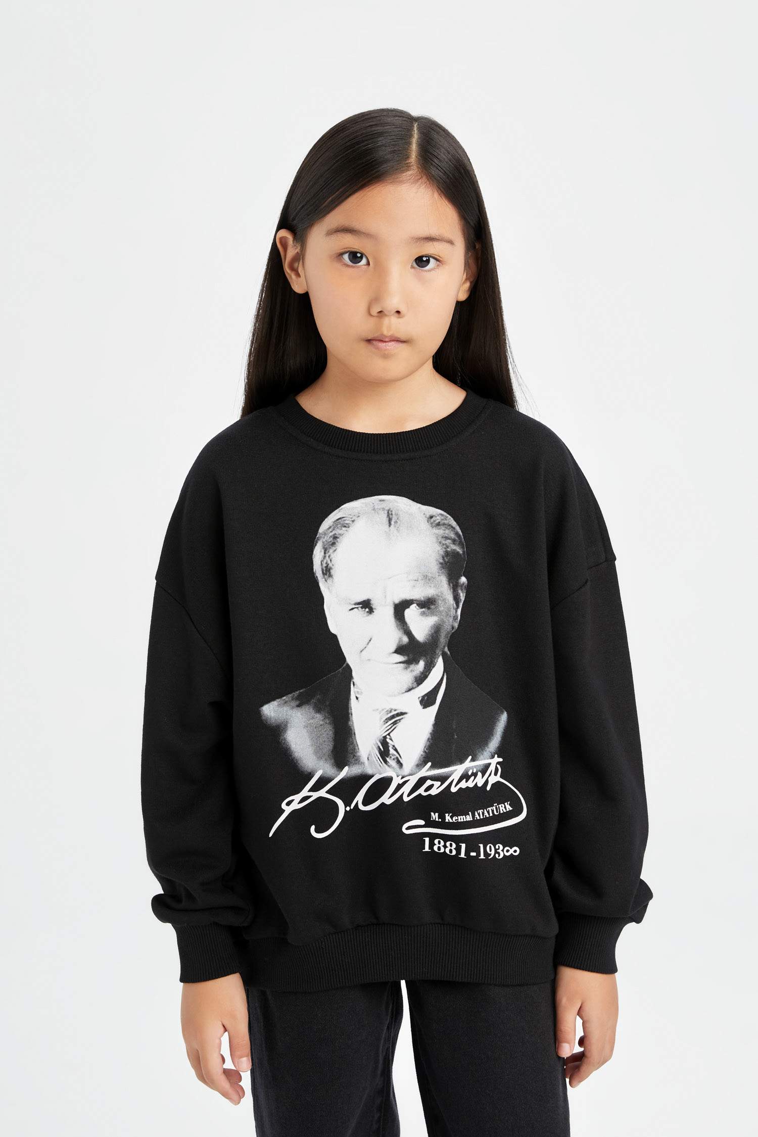 Kız Çocuk Oversize Geniş Kalıp Bisiklet Yaka Atatürk Baskılı Sweatshirt
