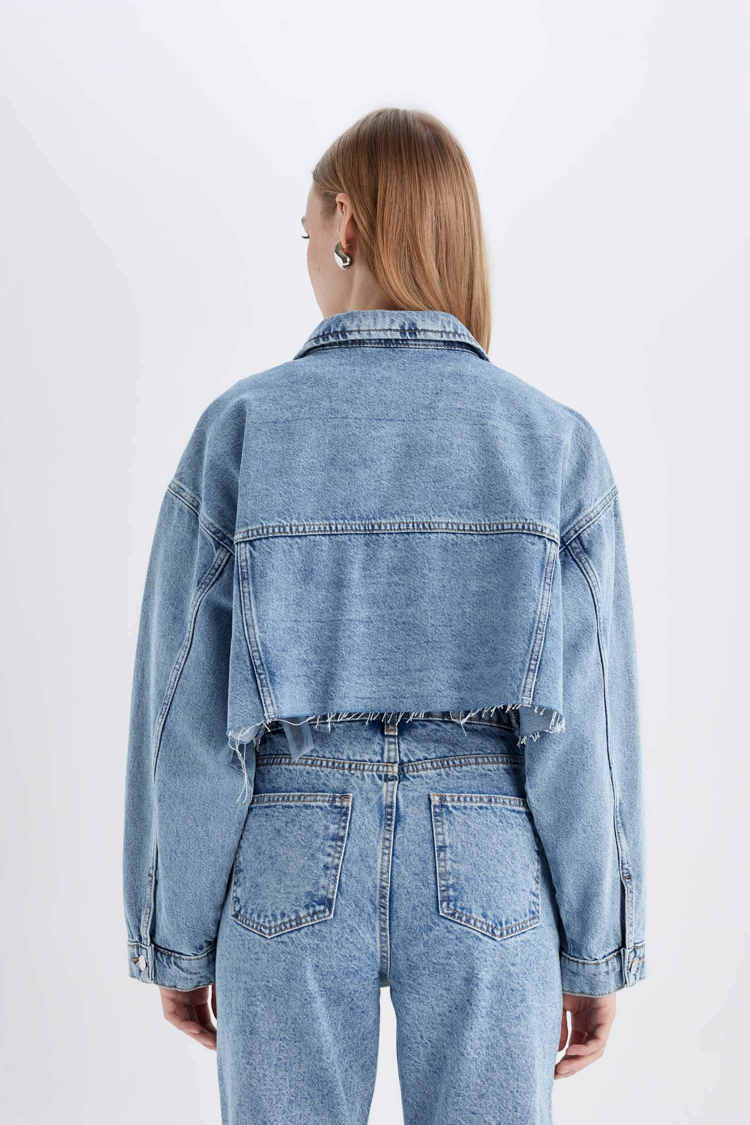 Crop Düğmeli Denim Ceket