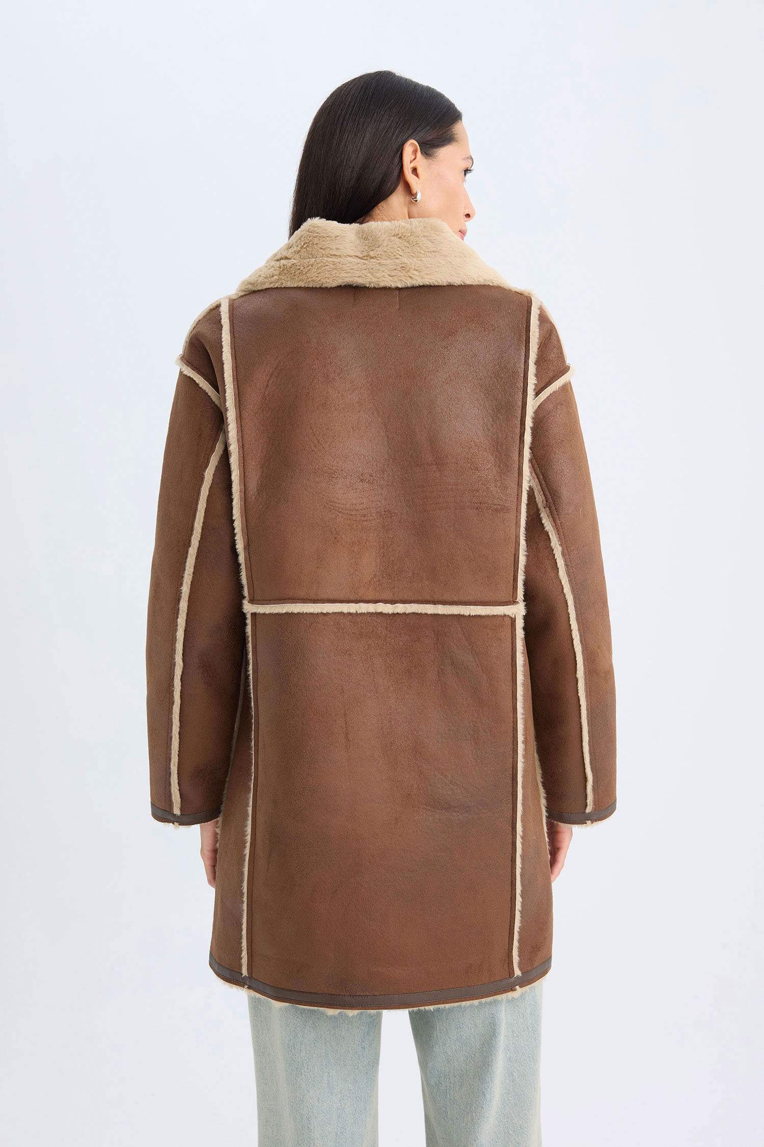 Ceket Yaka Süet Parka Mont Pelüş Astarlı Düğmeli Cepli