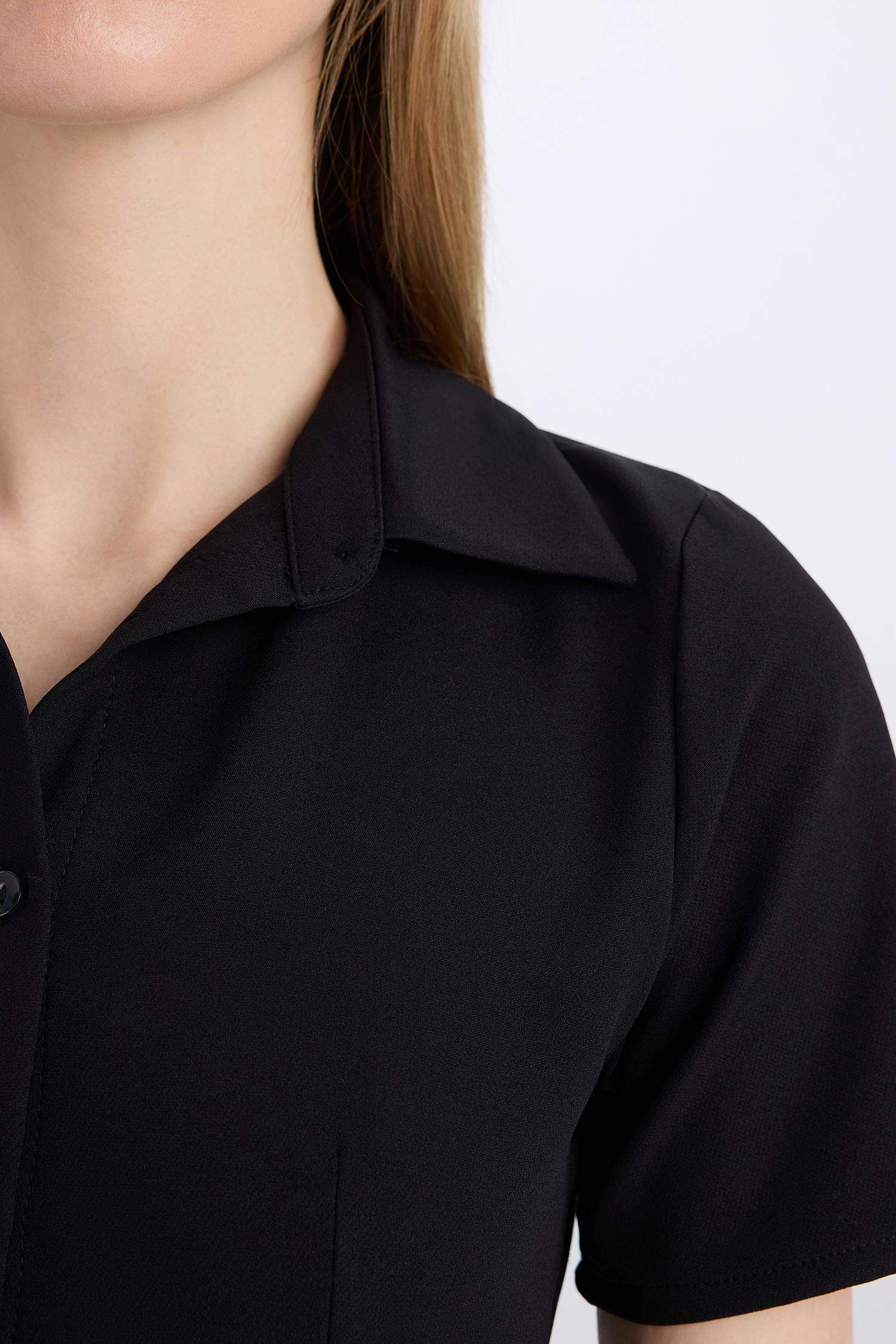 Polo Yaka Basic Düz Kısa Kollu Pileli Mini Elbise