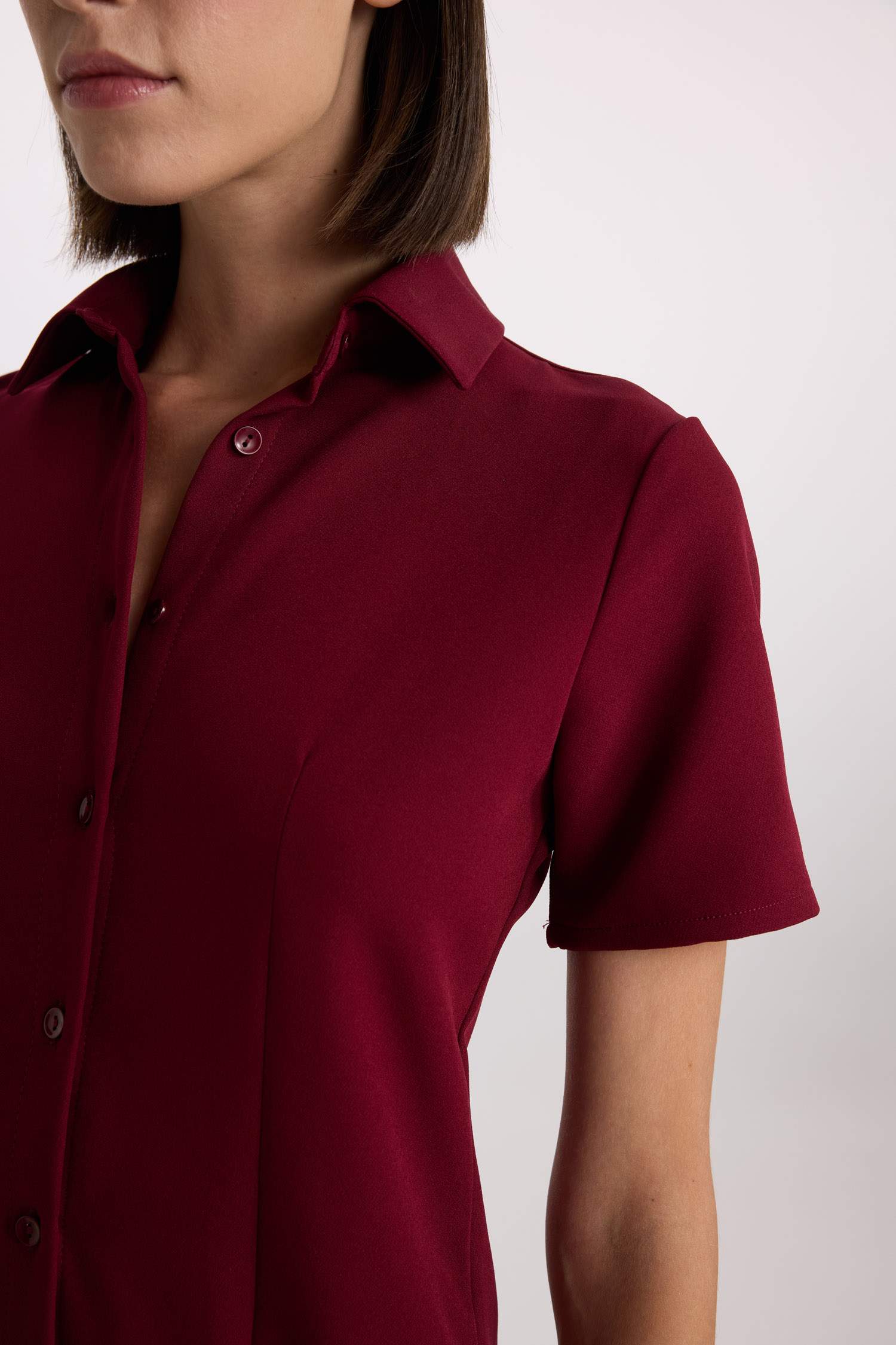 Polo Yaka Basic Düz Kısa Kollu Pileli Mini Elbise