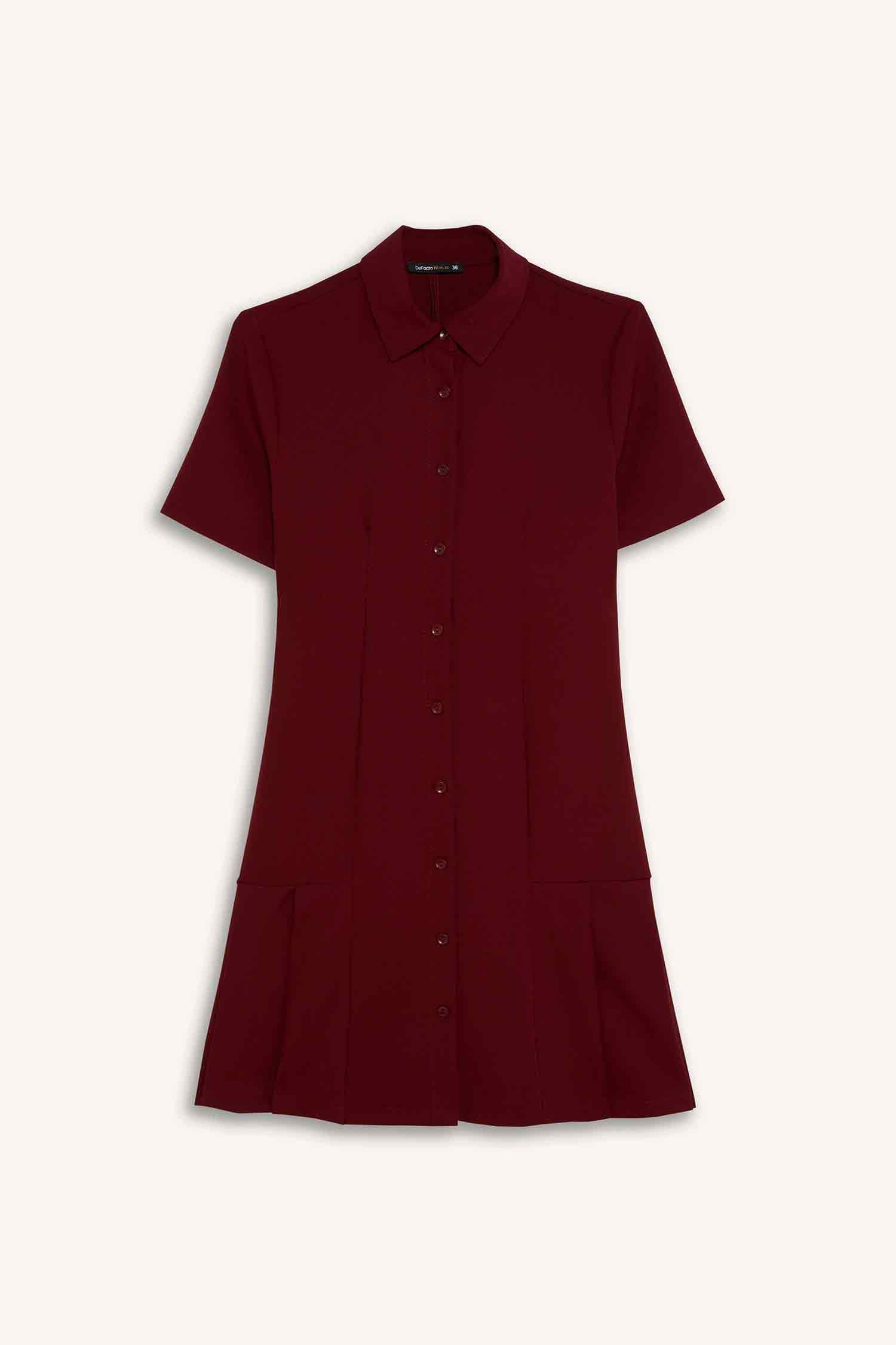 Polo Yaka Basic Düz Kısa Kollu Pileli Mini Elbise