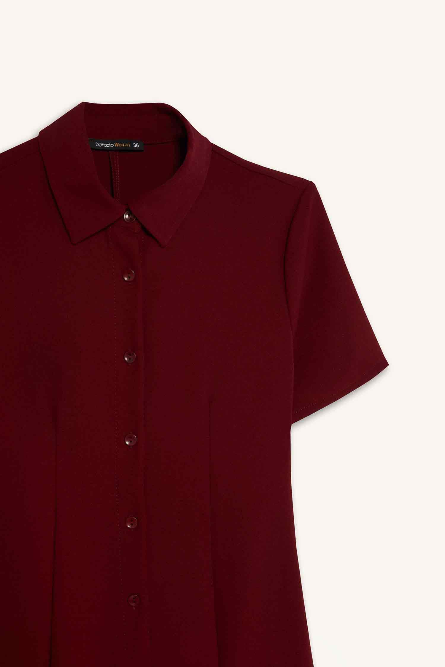 Polo Yaka Basic Düz Kısa Kollu Pileli Mini Elbise