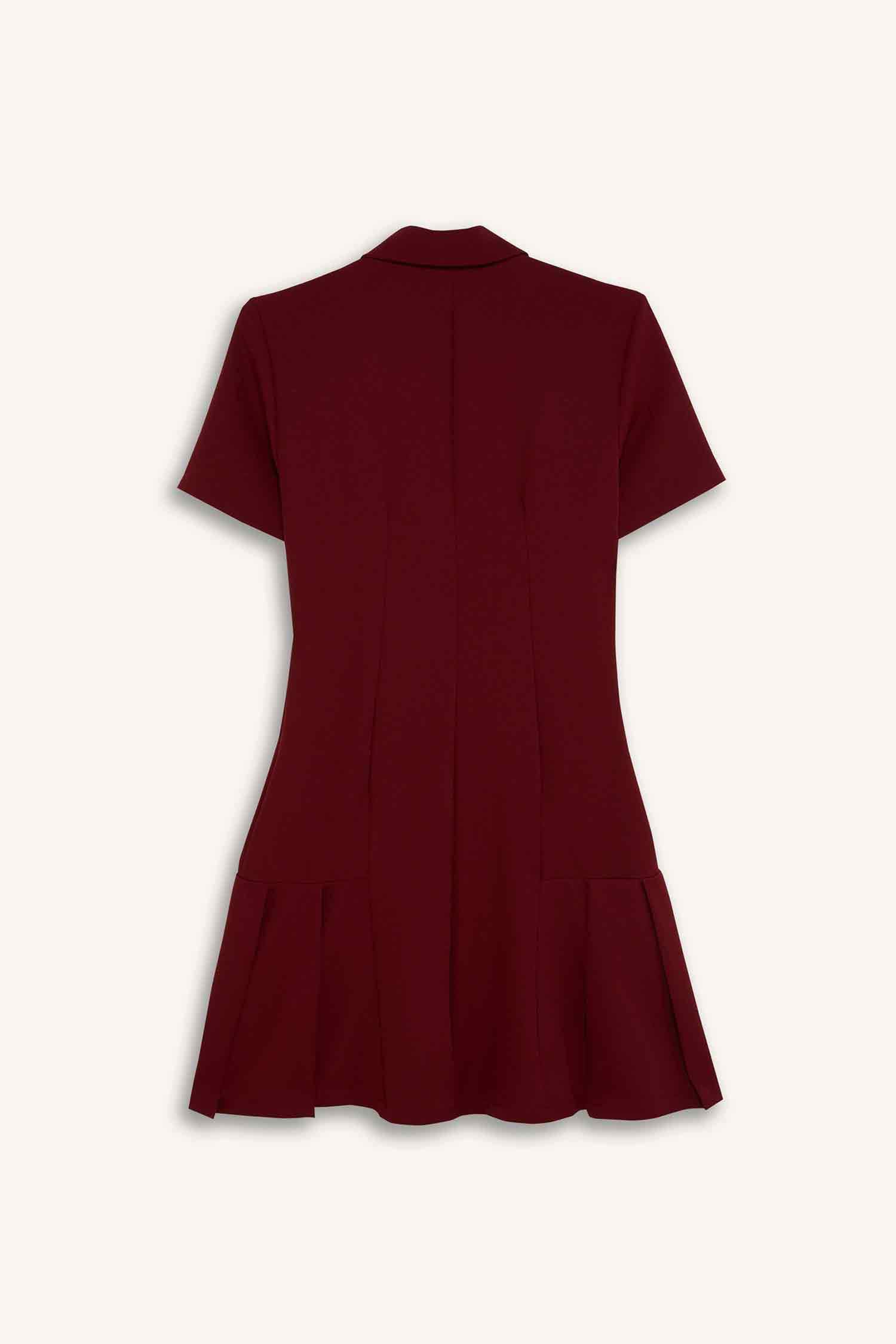 Polo Yaka Basic Düz Kısa Kollu Pileli Mini Elbise