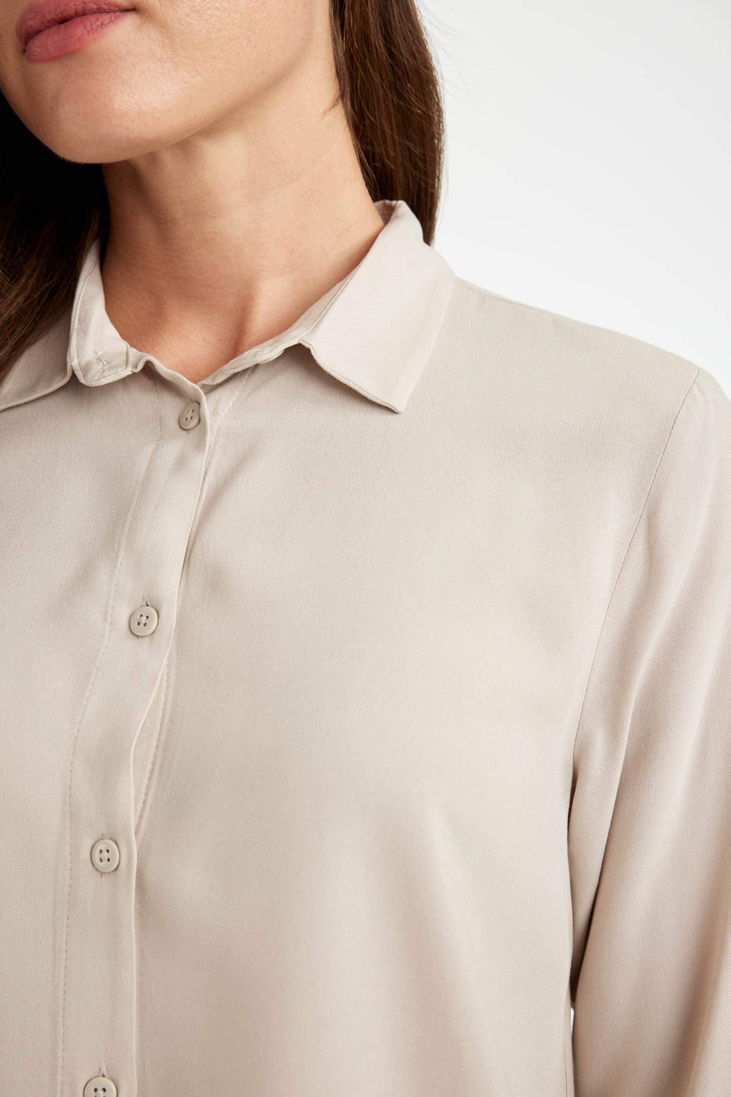 Regular Fit Basic Düz Düğmeli Uzun Kollu Gömlek