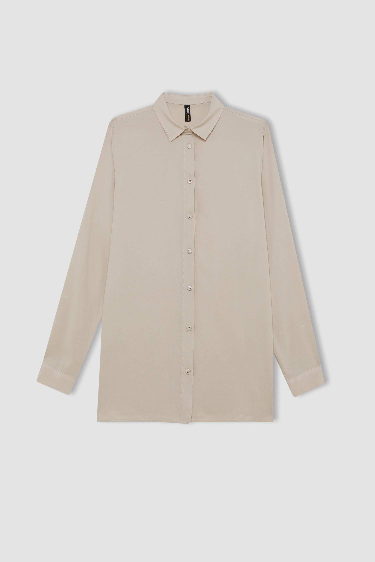 Regular Fit Basic Düz Düğmeli Uzun Kollu Gömlek