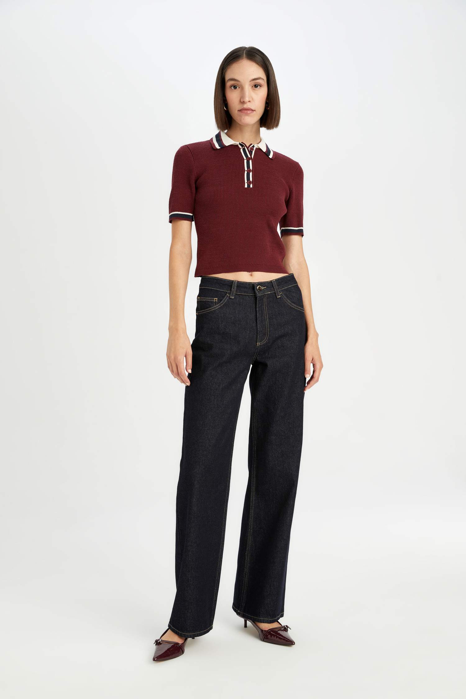 қалыпты пішім поло жаға қабырға Пулловер