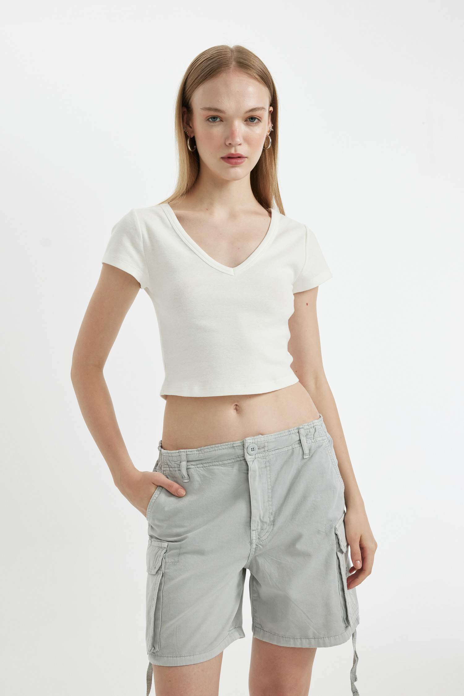 T-Shirt Slim à Manches Courtes en Ribana