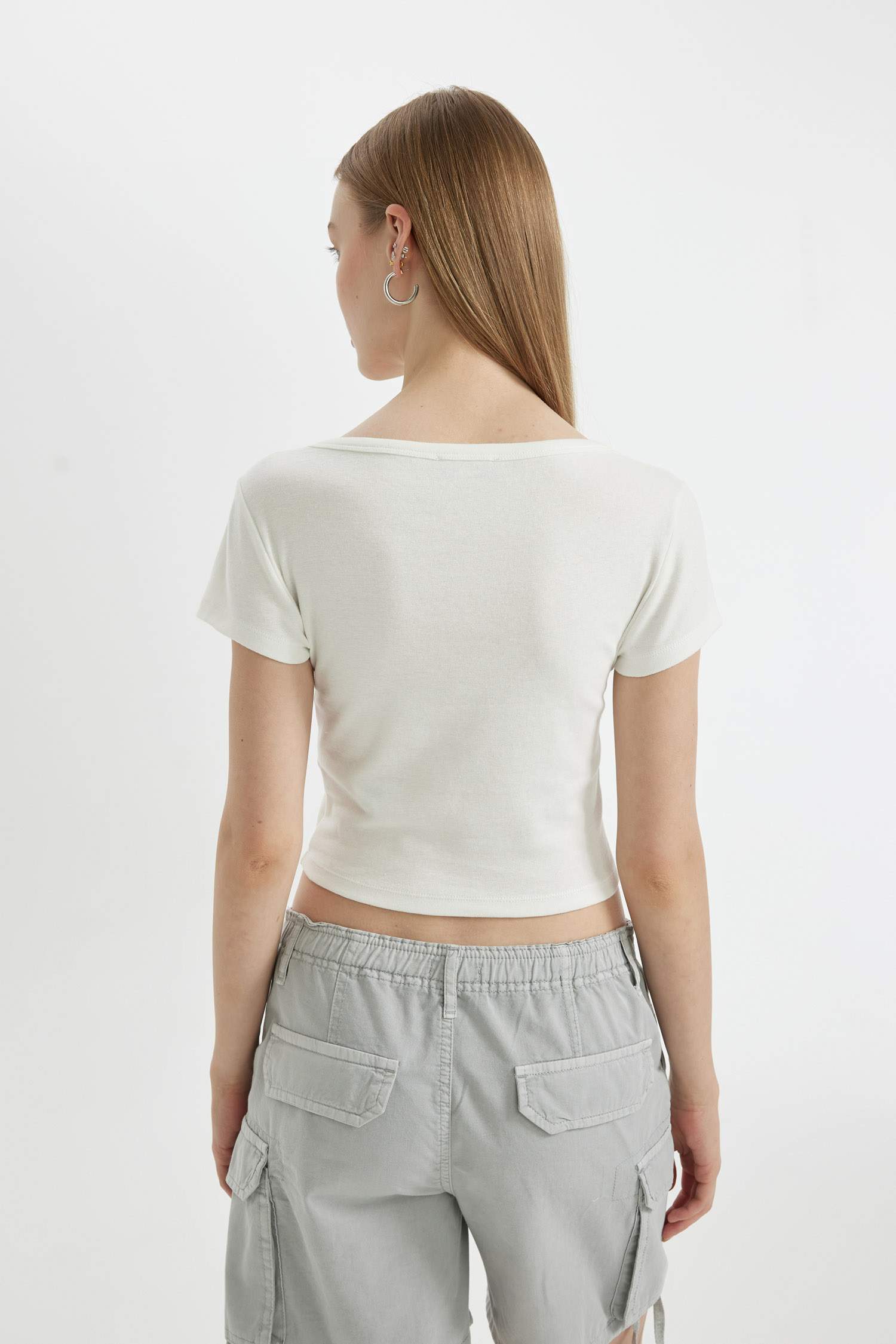 T-Shirt Slim à Manches Courtes en Ribana