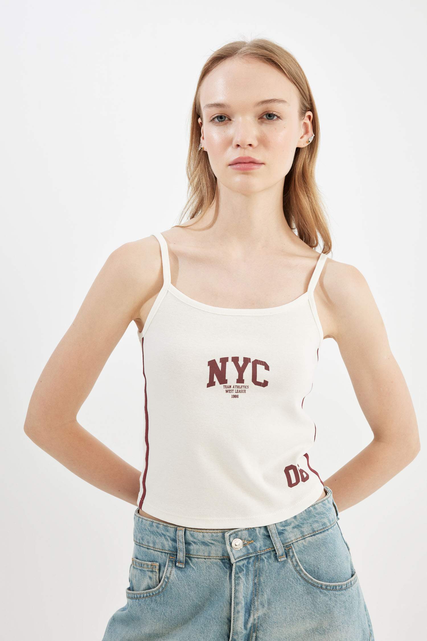 Fitted Printed Ribbed Tank Top