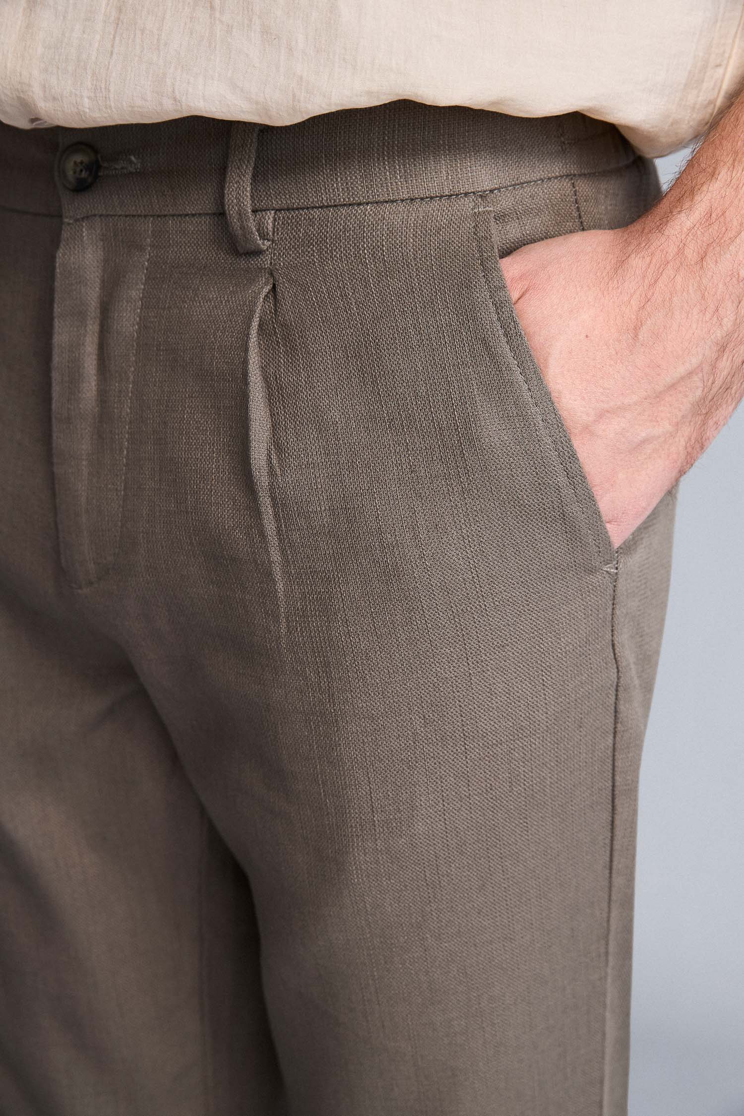 DeFacto %100 Pamuk Relax Fit Keten Görünümlü Pantolon görsel 4
