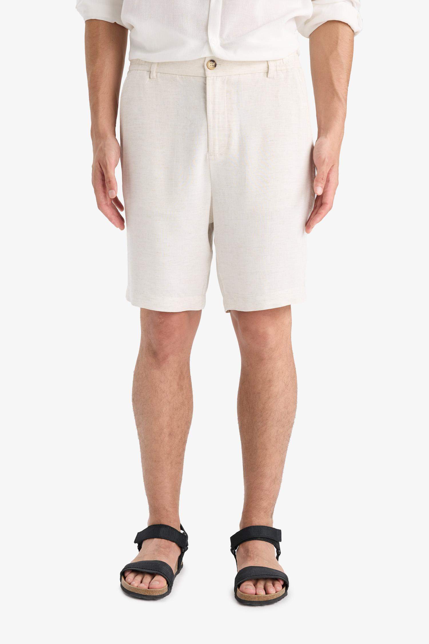 Regular Fit Straight Leg Linen Blend Bermuda Shorts