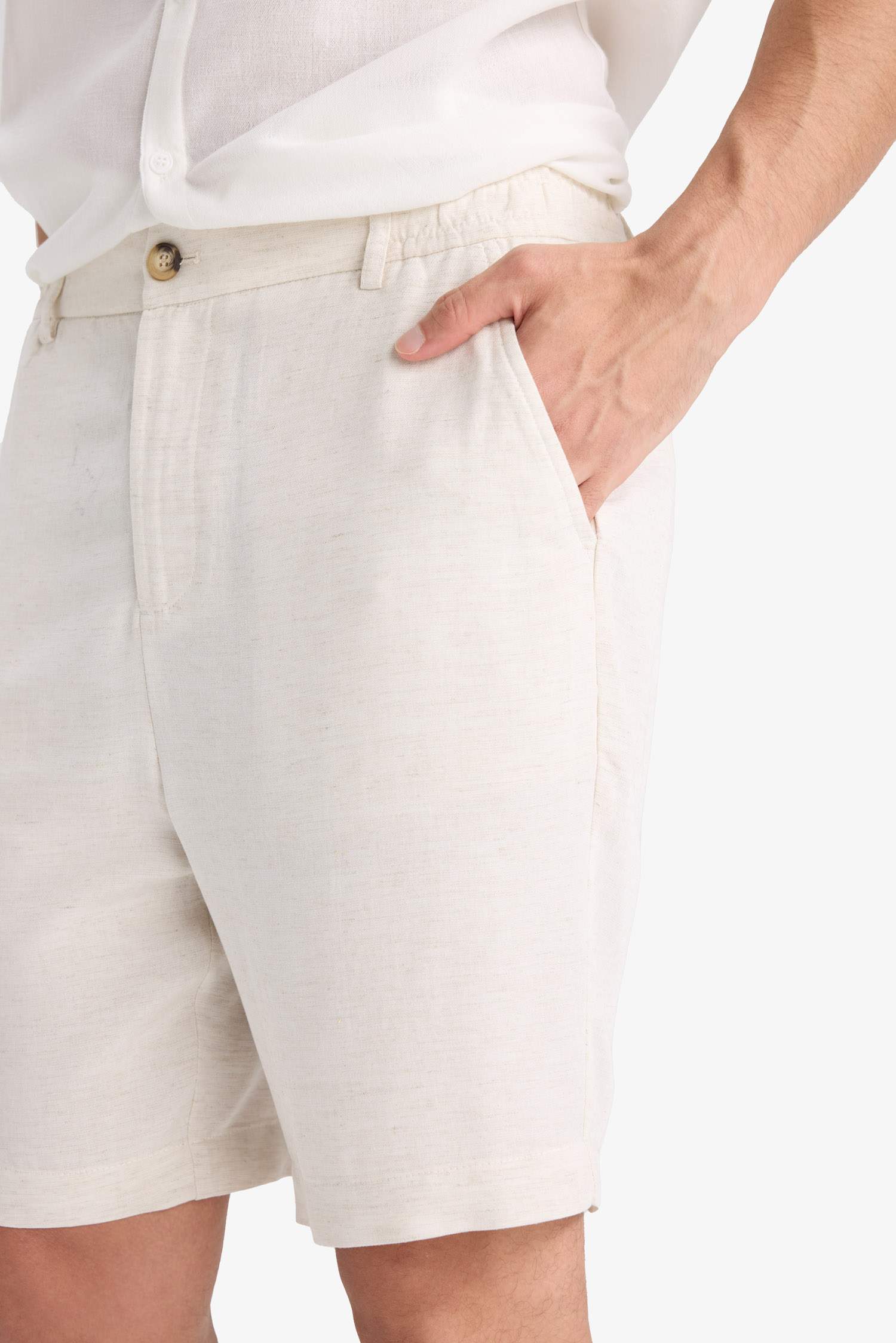 Regular Fit Straight Leg Linen Blend Bermuda Shorts