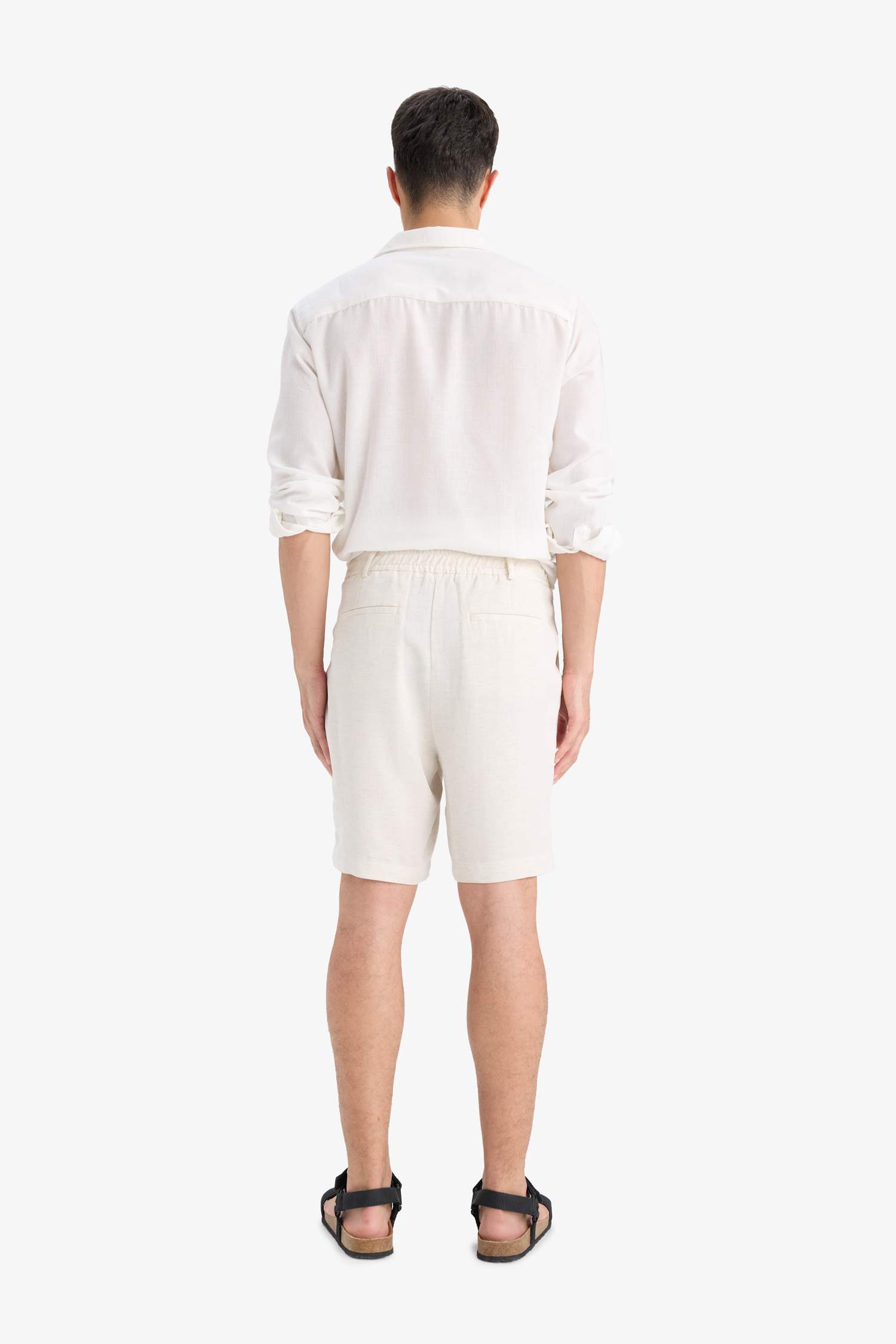 Regular Fit Straight Leg Linen Blend Bermuda Shorts