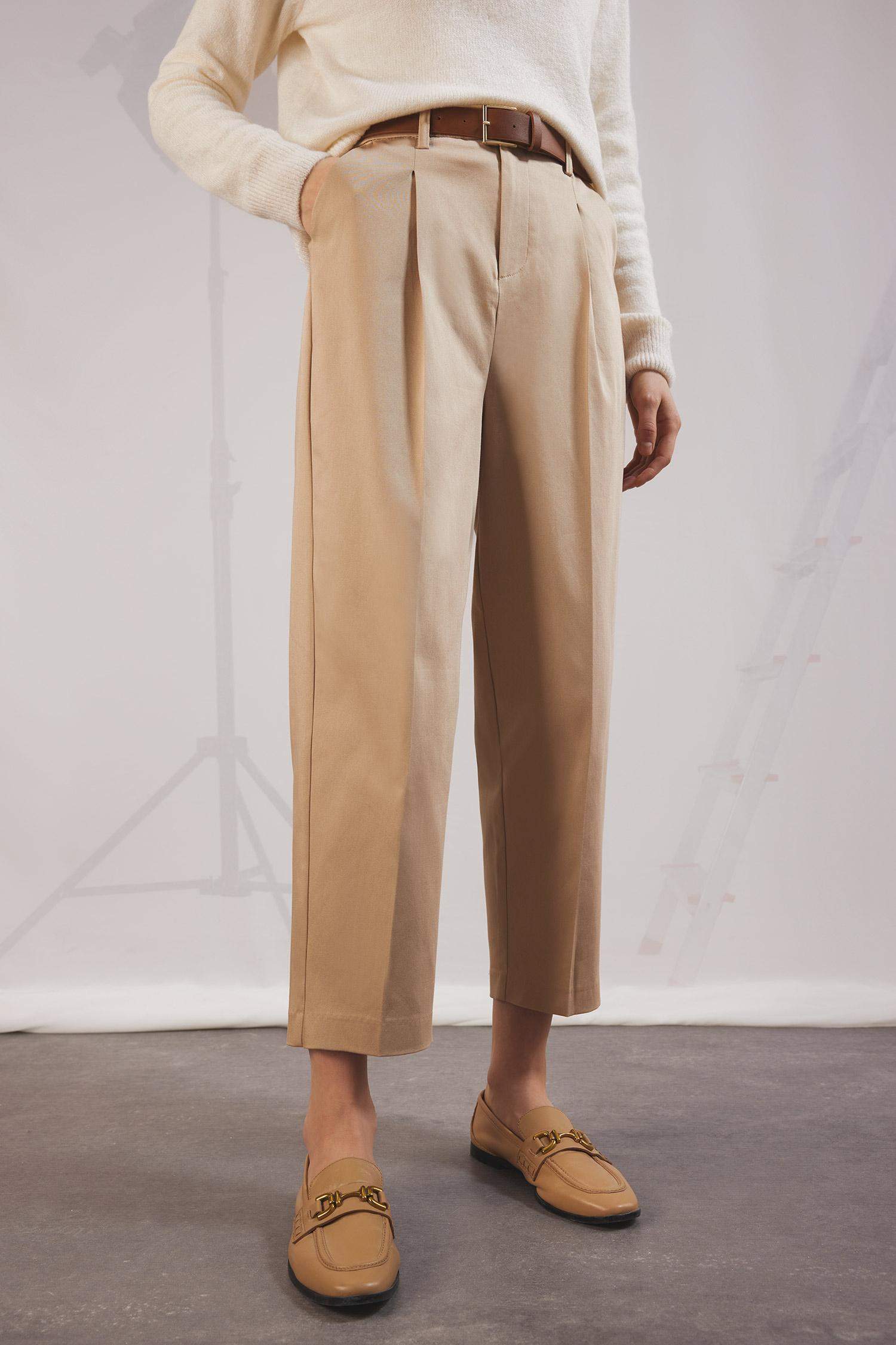 Carrot Fit Kemerli Klasik Pantolon Yüksek Bel Dar Paça Piliseli Basic Düz Kısa Paça