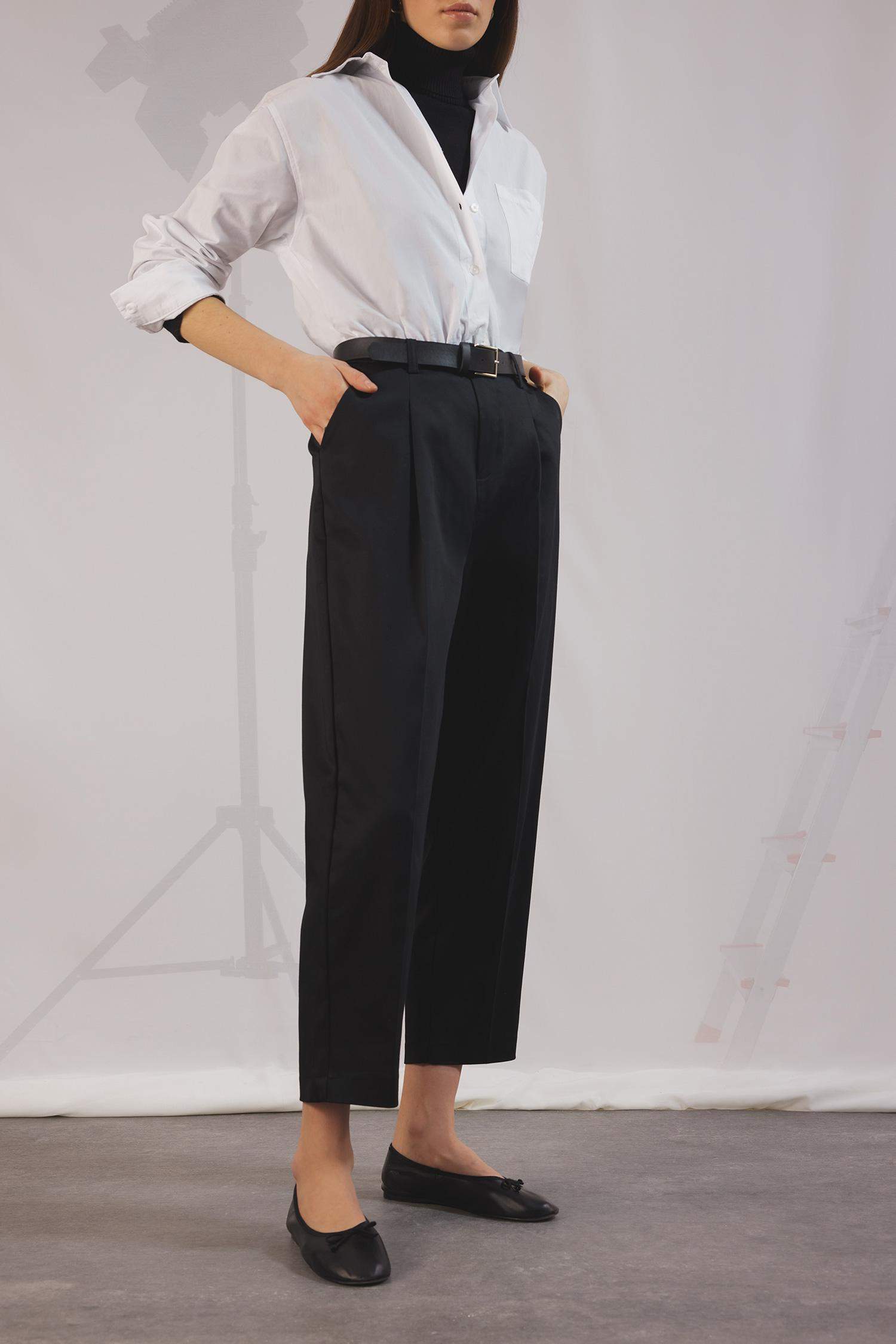 Carrot Fit Kemerli Klasik Pantolon Siyah Yüksek Bel Dar Paça Piliseli Basic Düz Kısa Paça