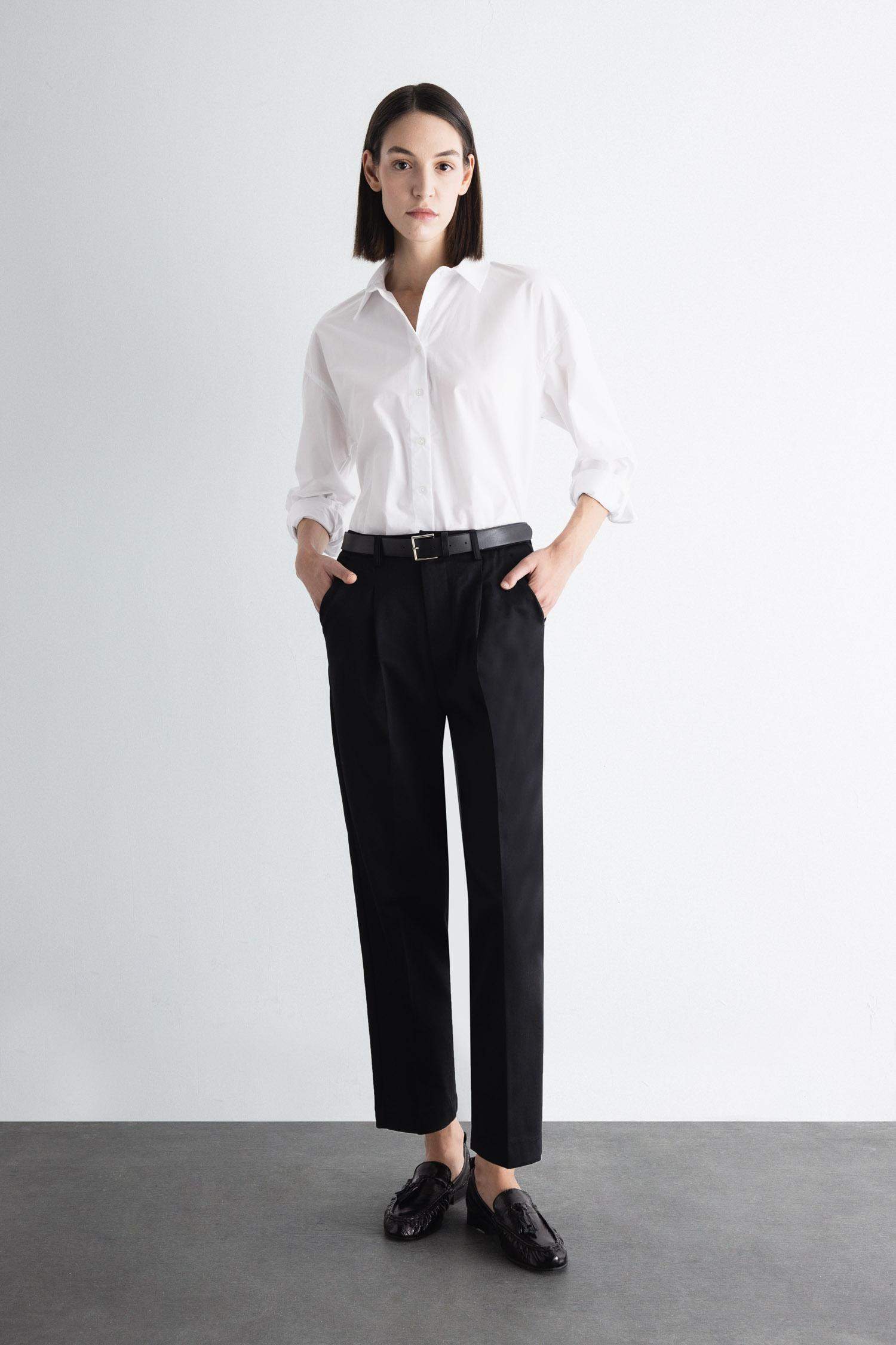 Carrot Fit Kemerli Klasik Pantolon Siyah Yüksek Bel Dar Paça Piliseli Basic Düz Kısa Paça