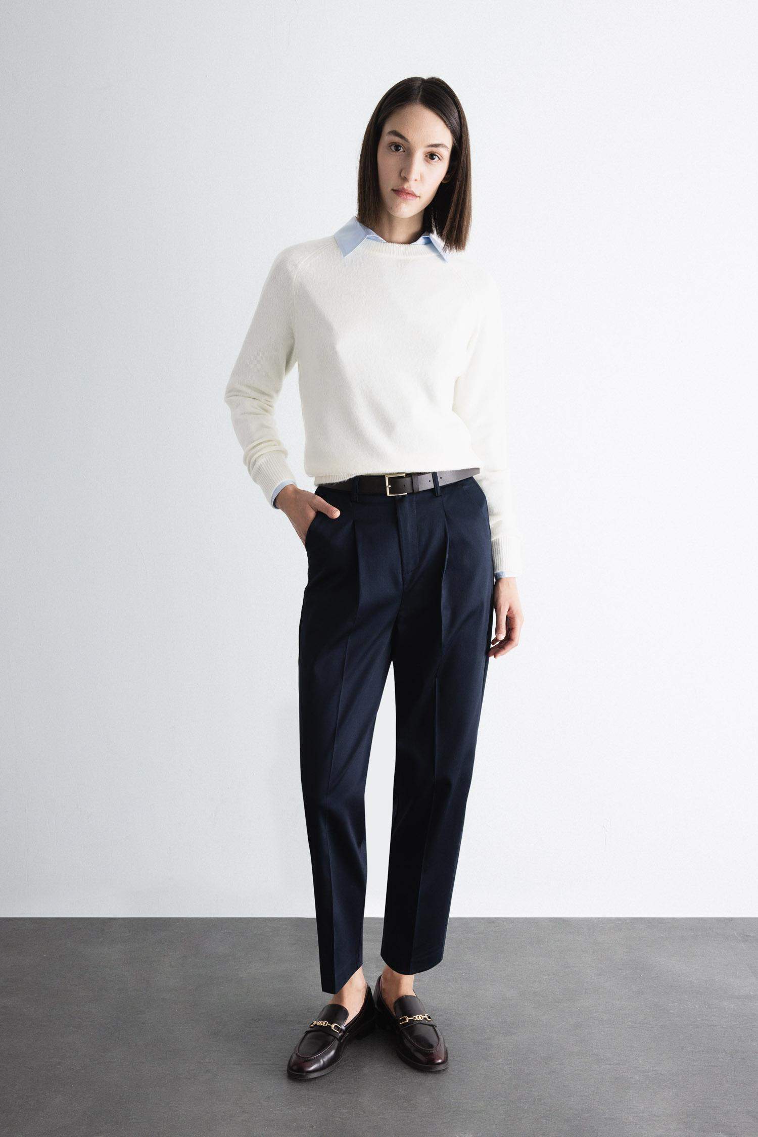 Carrot Fit Kemerli Klasik Pantolon Yüksek Bel Dar Paça Piliseli Basic Düz Kısa Paça